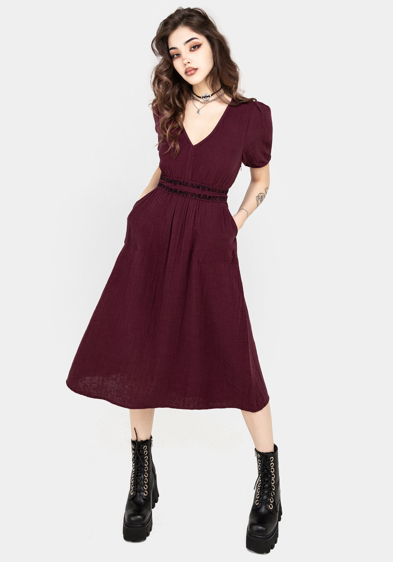 Poultice Embroidered Cotton Midi Dress | Disturbia - Shop Women's Gothic, Alternative & Dark Romantic Fashion, Accessories & Homeware Poultice Embroidered Cotton Midi Dress | Disturbia - Shop Women's Gothic, Alternative & Dark Romantic Fashion, Accessories & Homeware