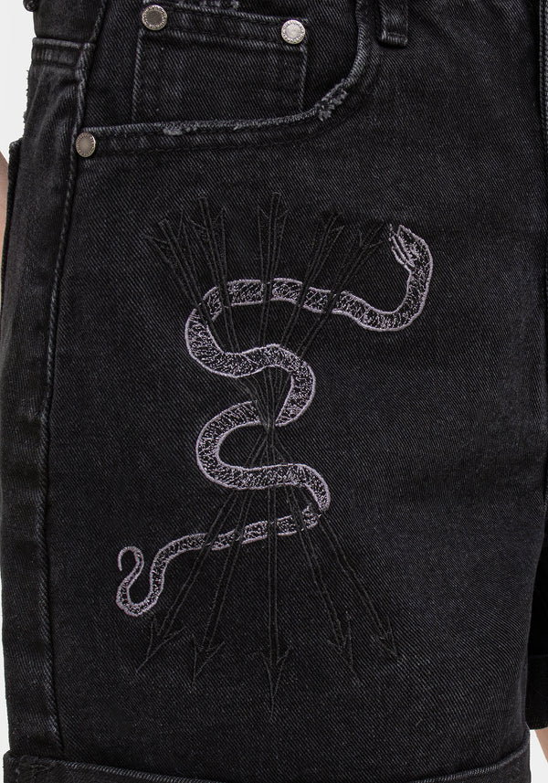 Heroica Embroidered Denim Mom Shorts