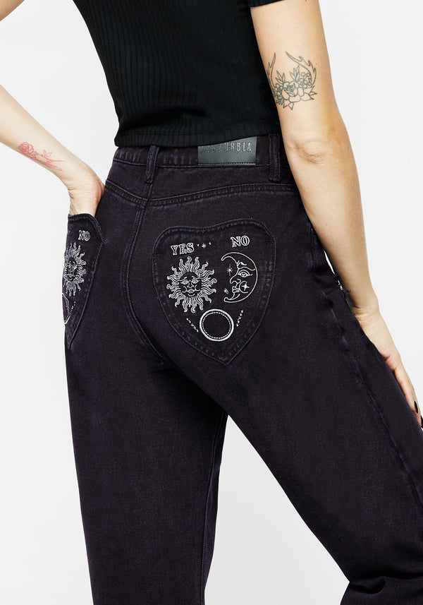 Planchette Embroidered Distressed Denim Mom Jeans