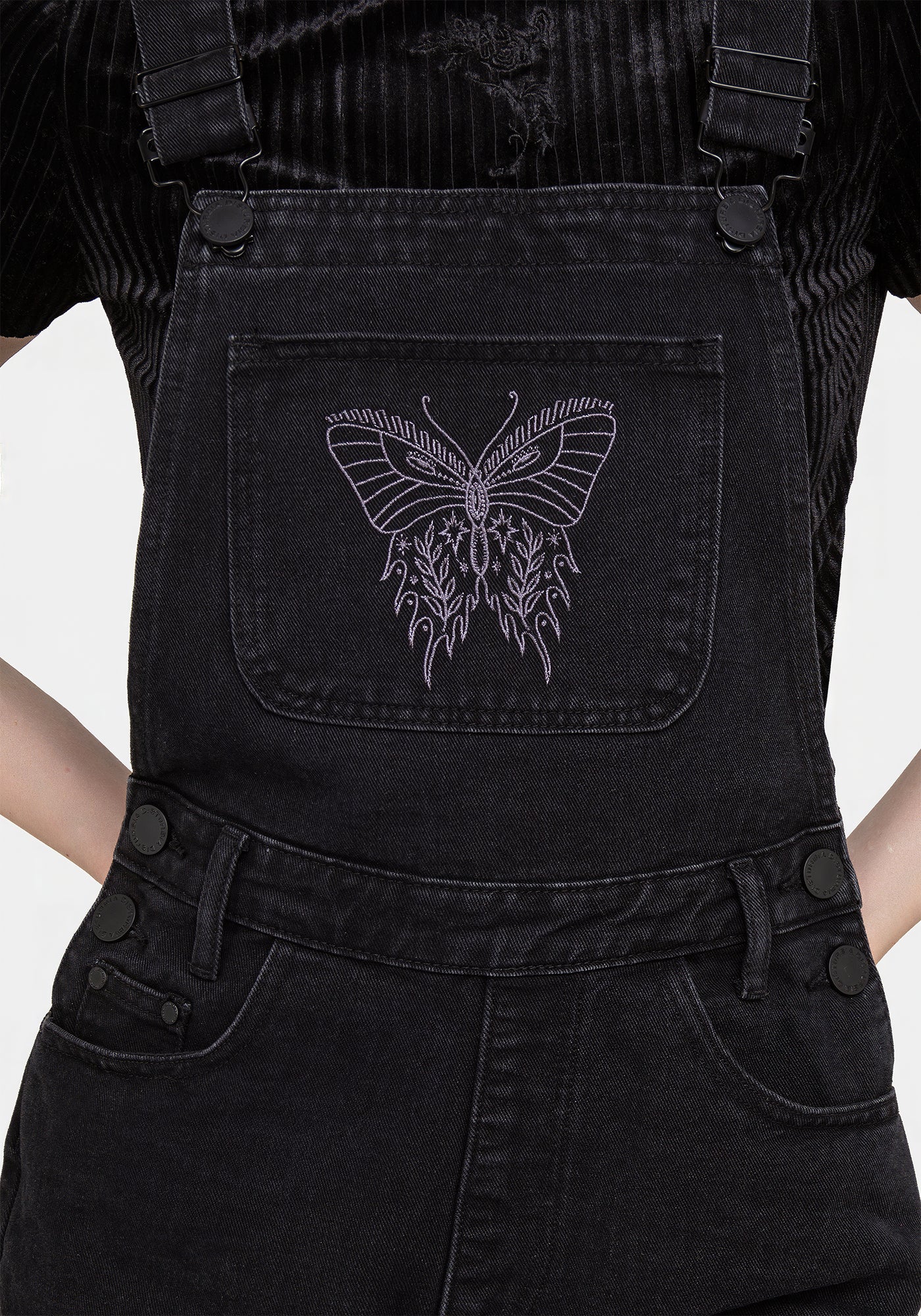 Papillion Embroidered Denim Dungaree Shorts Disturbia Shop
