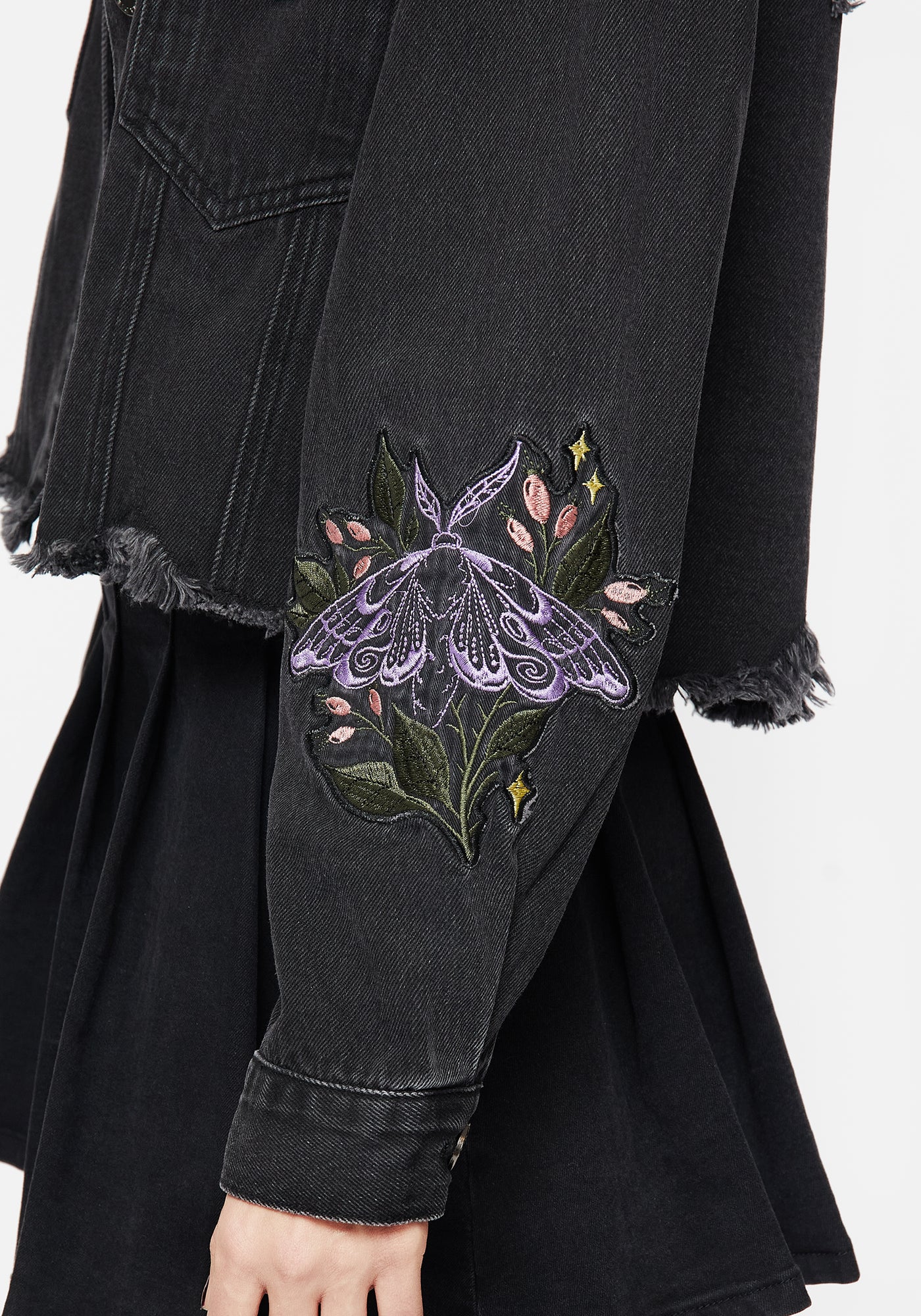 Nirah Embroidered Crop Denim Jacket | Disturbia - Shop Women's