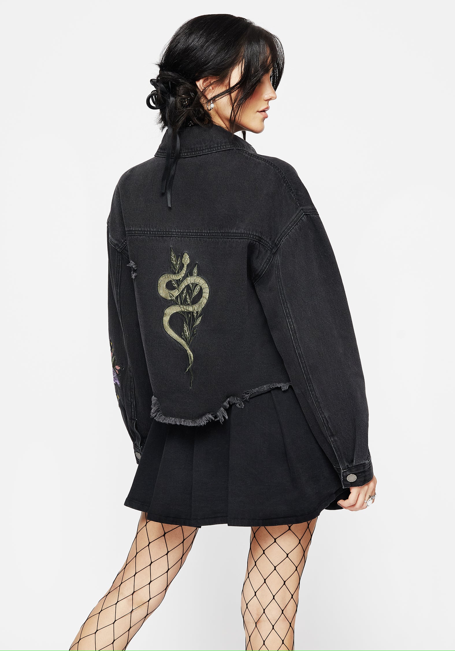 Nirah Embroidered Crop Denim Jacket | Disturbia - Shop Women's