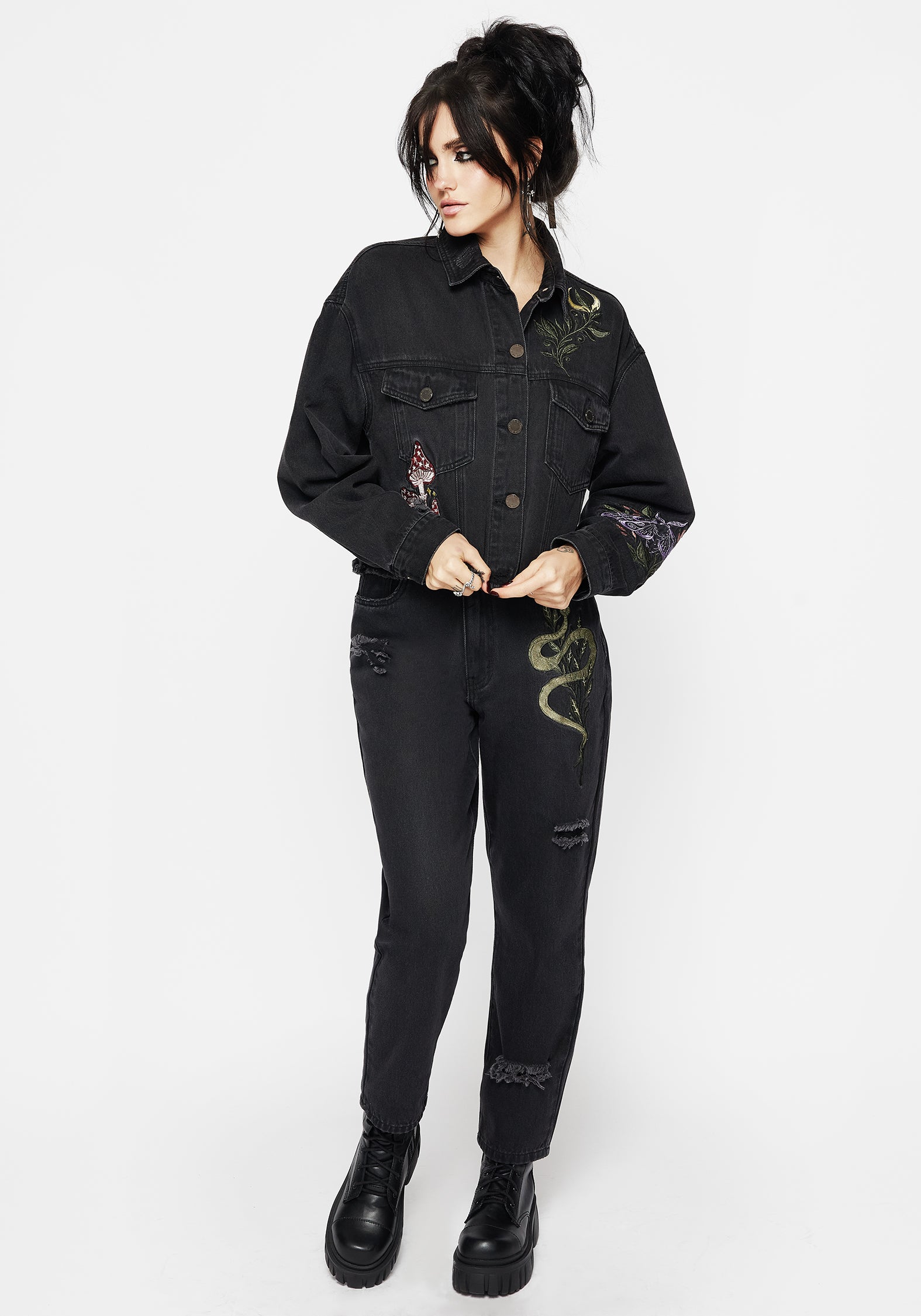 ジャケット・アウター archives coated denim jacket nomassprod Nirah Embroidered Crop Denim Jacket | Disturbia - Shop Women's