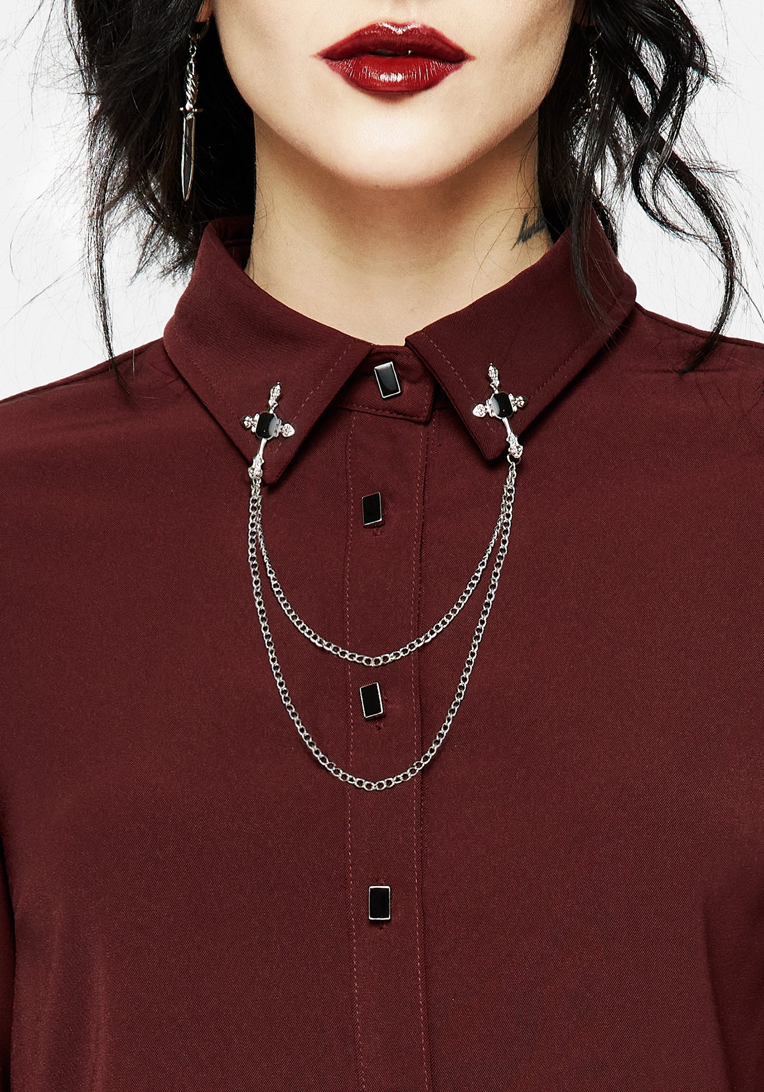 dress shirt collar chain Silver-Tone Double Deer Head Collar Chain for Men