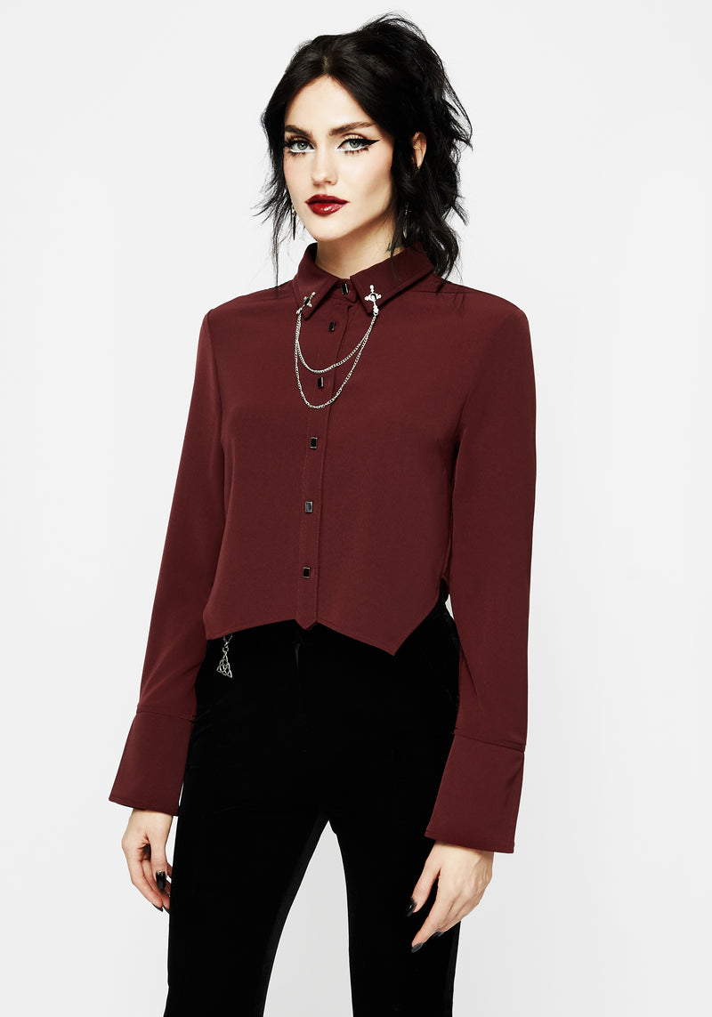 dress shirt with chain Men Black White Gold Chain Casual Collarless Long Sleeve Dress Button Down Shirt