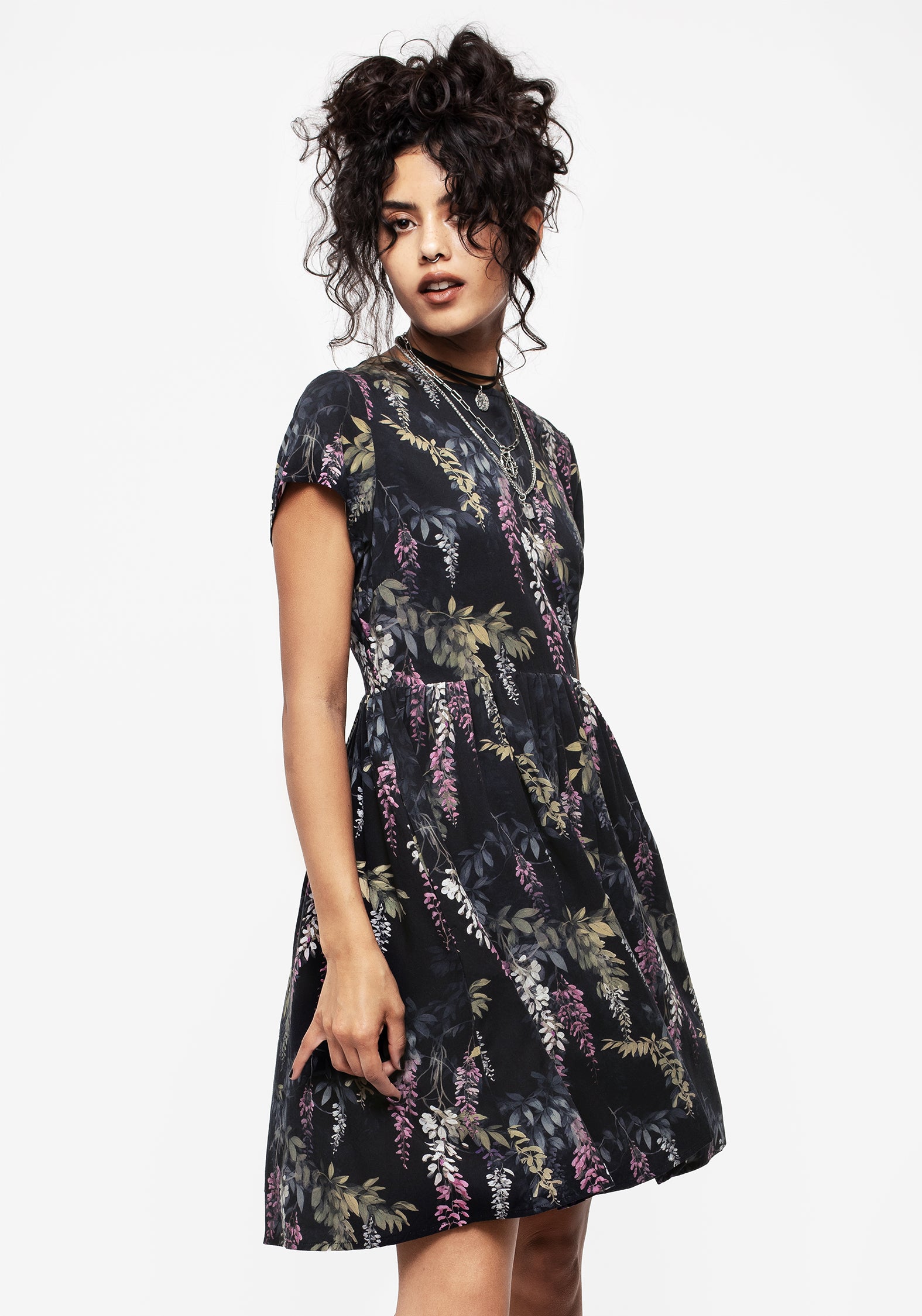 Wisteria Floral Print Mini Skater Dress | Disturbia - Shop Women's