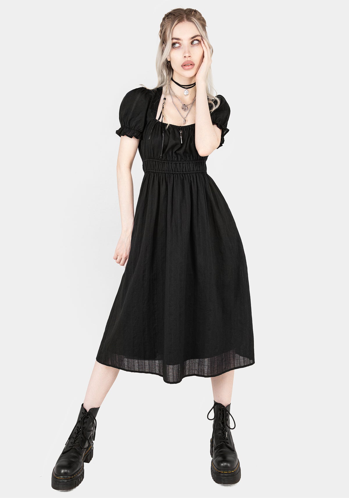 Obsidian Cotton Smock Midi Dress