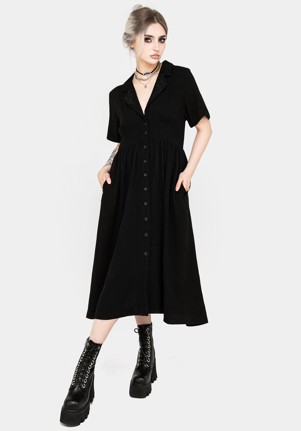 Jasmine Embroidered Midi Shirt Dress | Disturbia Jasmine Embroidered Midi Shirt Dress | Disturbia