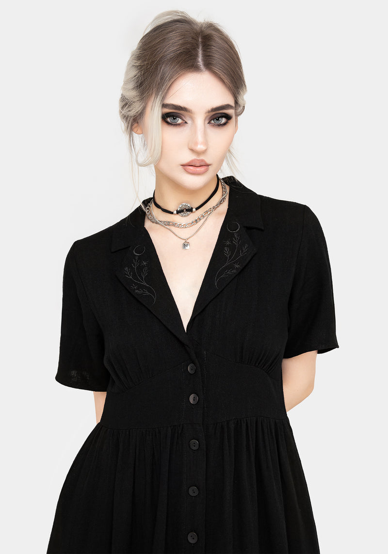 Jasmine Embroidered Midi Shirt Dress | Disturbia - Shop Women's Gothic, Alternative & Dark Romantic Fashion, Accessories & Homeware Jasmine Embroidered Midi Shirt Dress | Disturbia - Shop Women's Gothic, Alternative & Dark Romantic Fashion, Accessories & Homeware