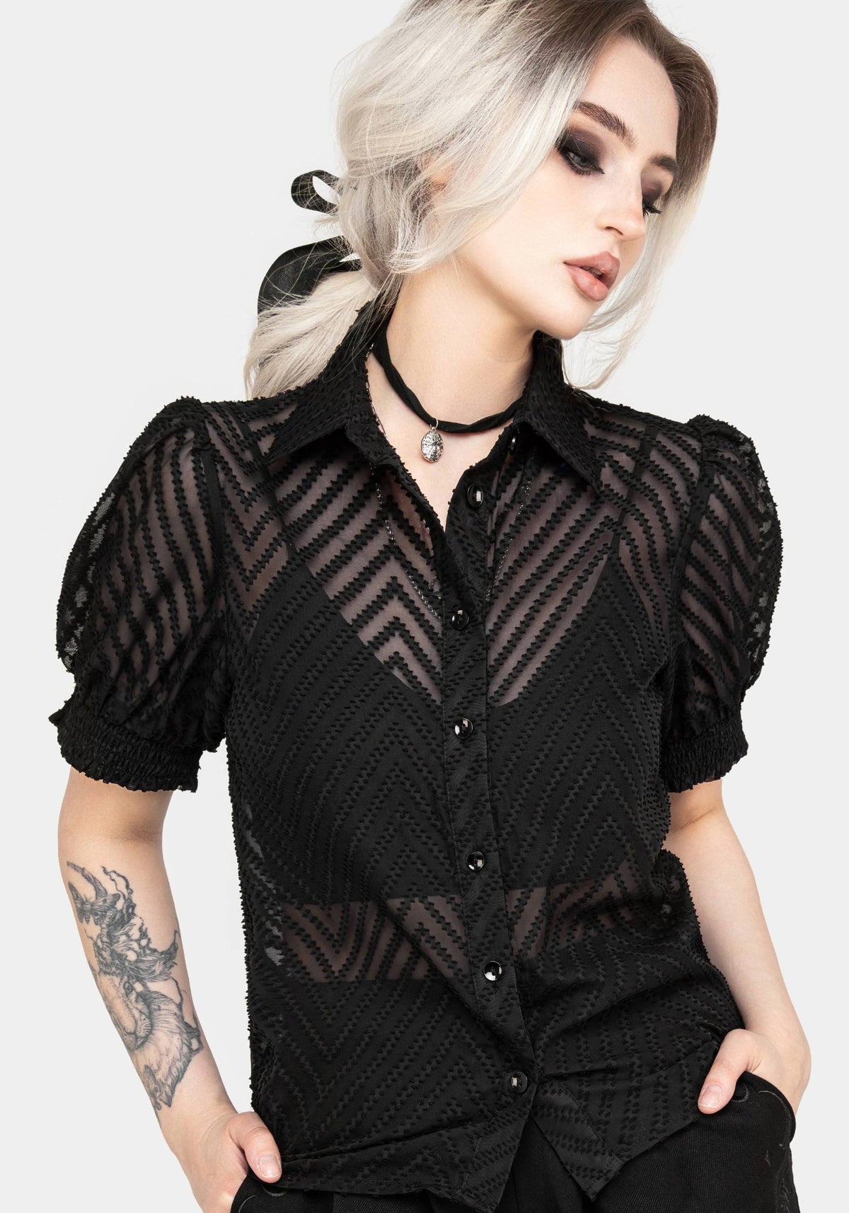 Chevron Button Up Blouse Top