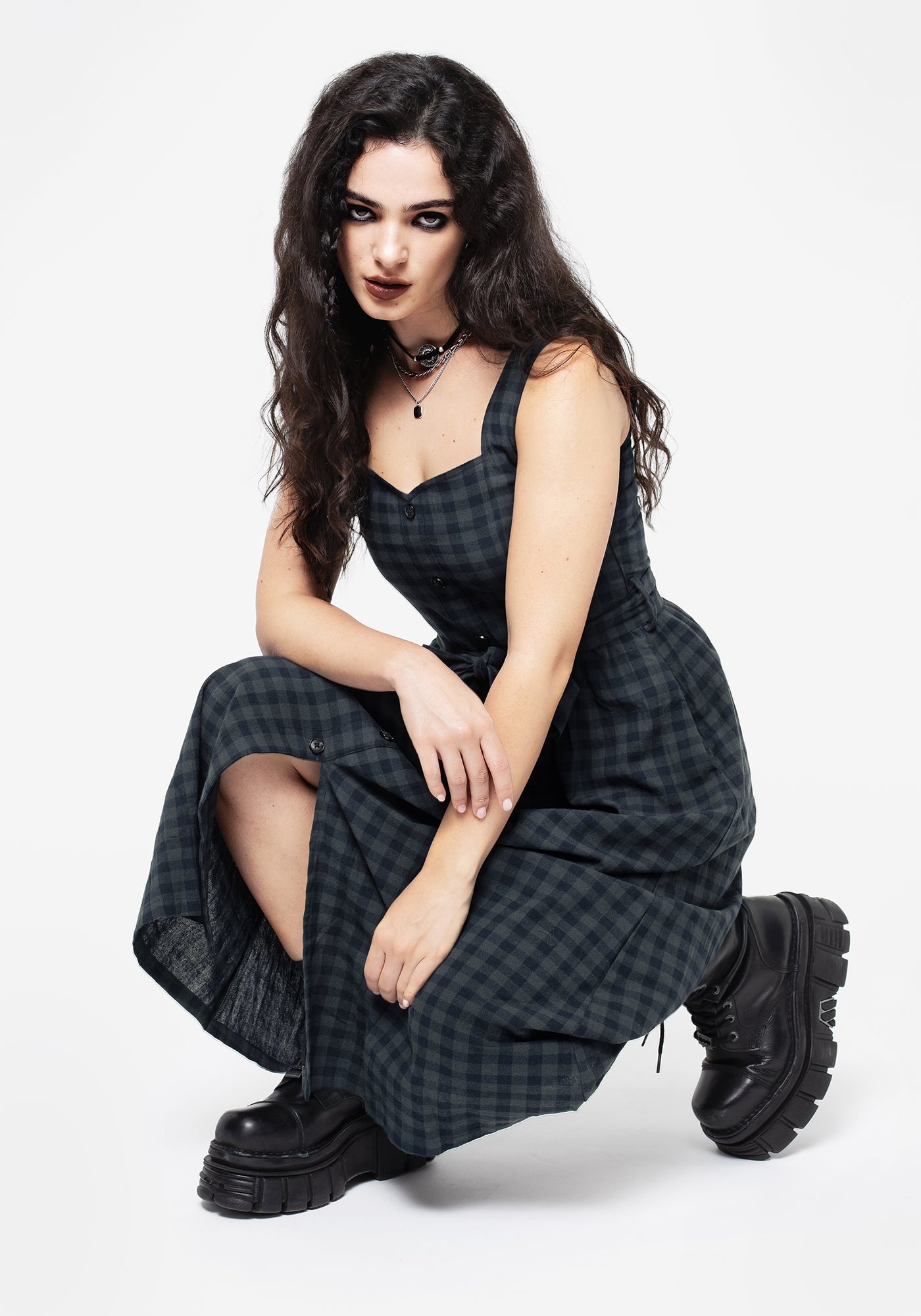 Jeannie Check Cotton Belted Apron Maxi Dress | Disturbia - Shop