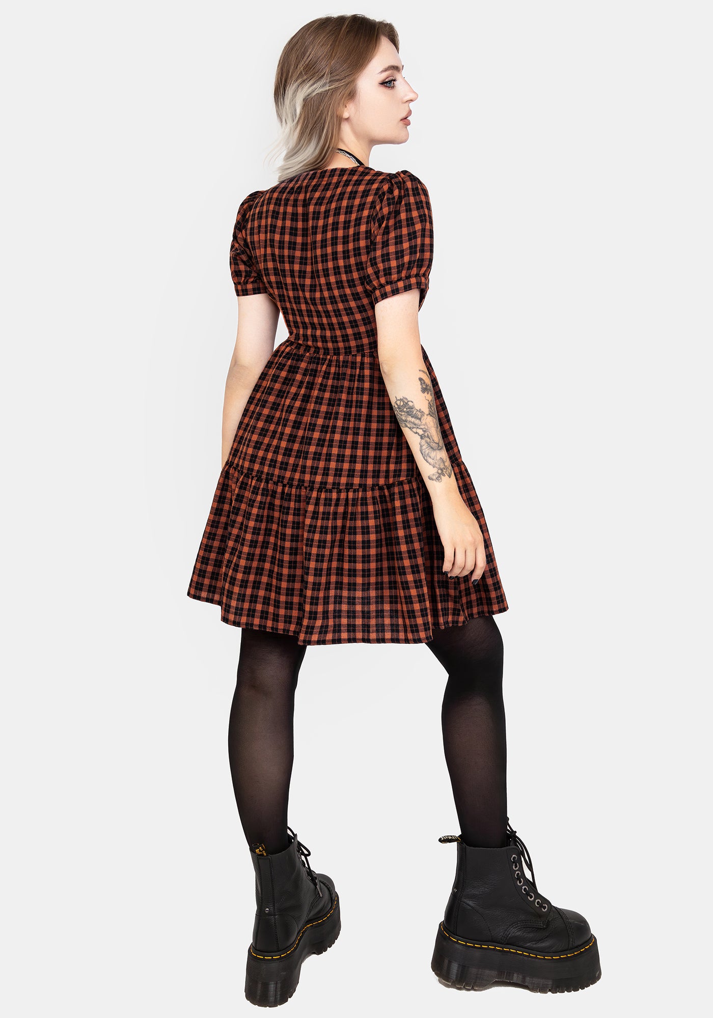 Terra Check Mini Smock Dress - Orange | Disturbia - Shop Women's