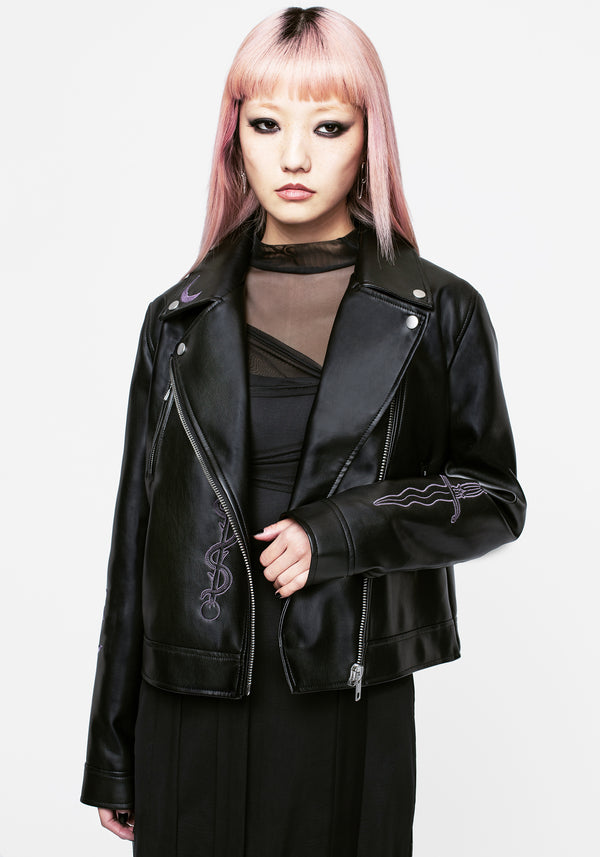 Sigil Embroidered Faux Leather Jacket