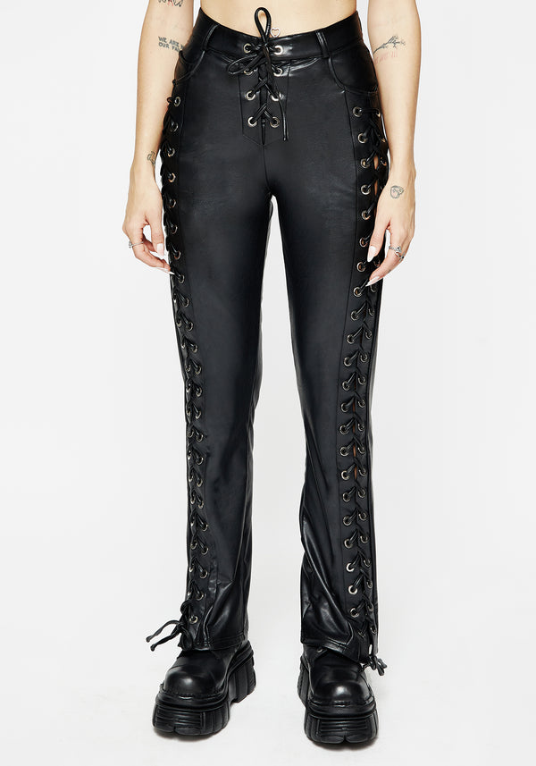 Mortis Laced Straight Leg PU Trousers