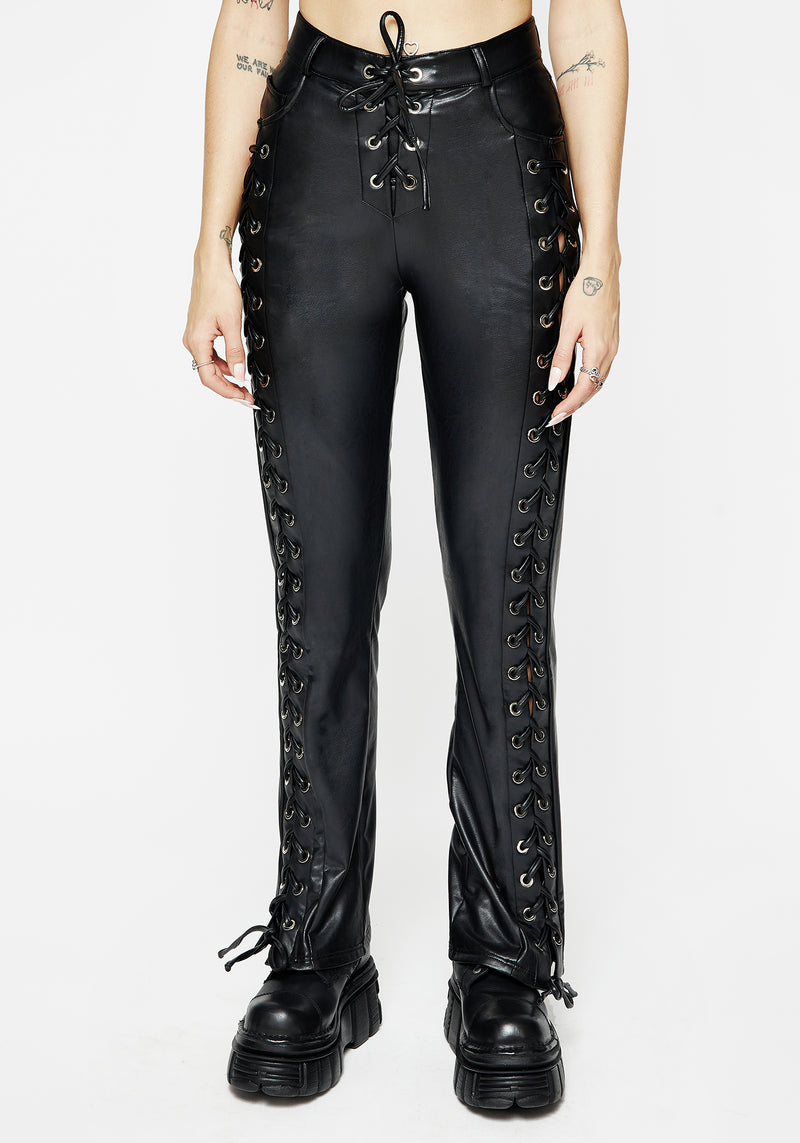 Mortis Laced Straight Leg PU Trousers