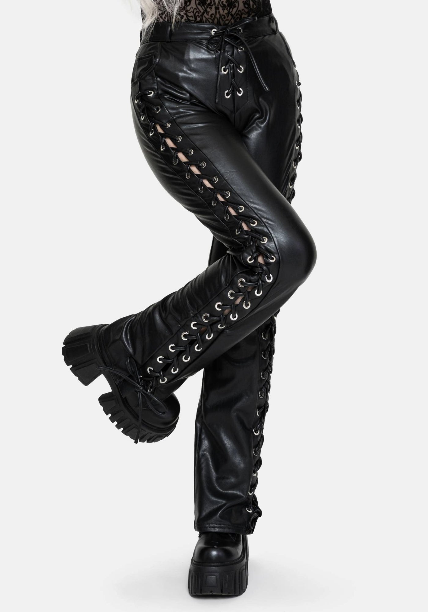 Mortis Laced Straight Leg PU Trousers | Disturbia - Shop Women's