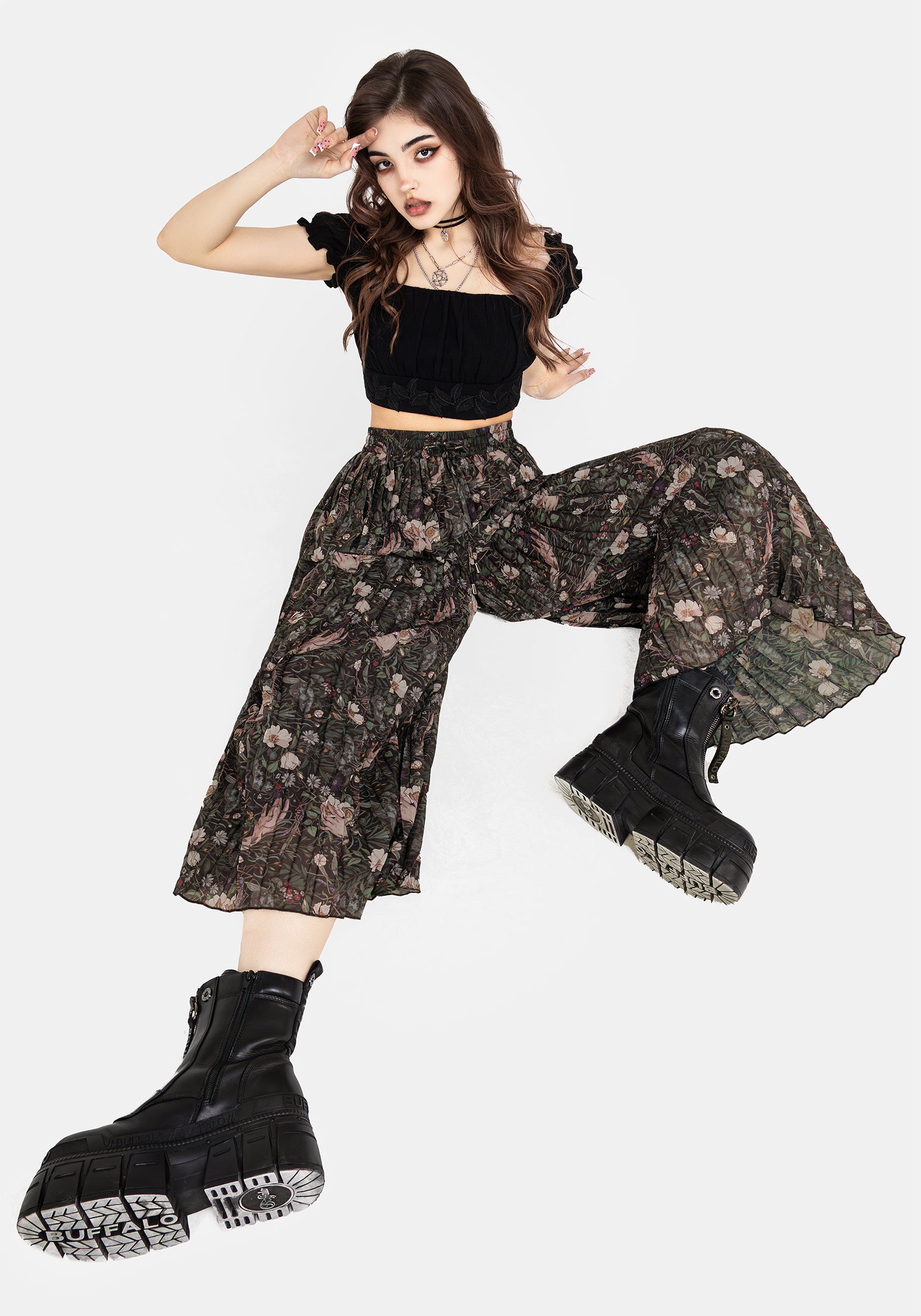 Ophelia Pleated Chiffon Culottes | Disturbia - Shop Women's Gothic