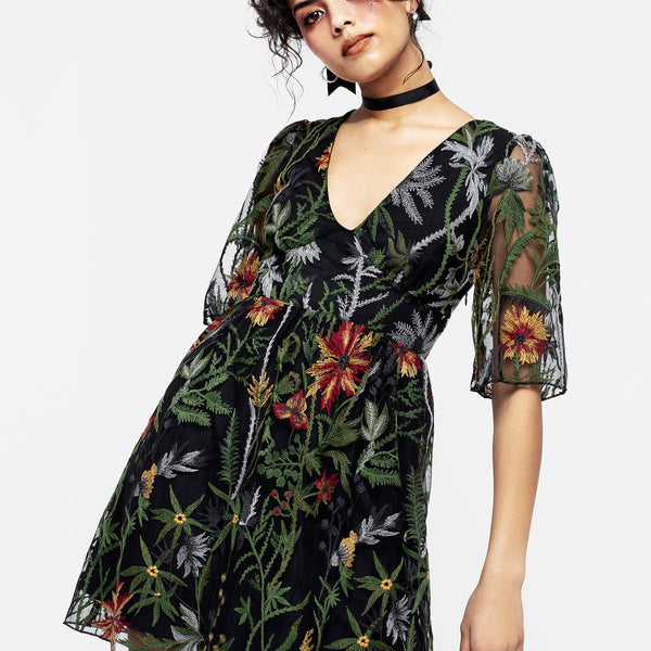 Wildflower Embroidered Mesh Mini Dress | Disturbia - Shop Women's