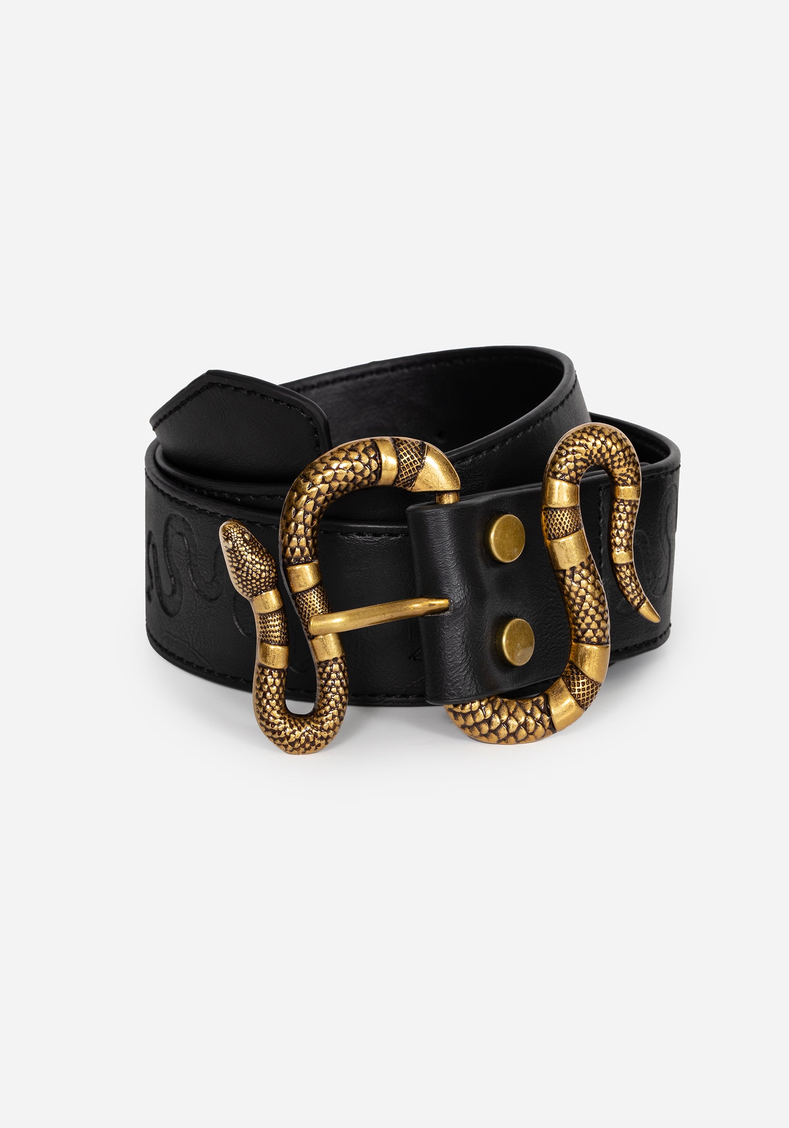 Mamba Debossed Belt With Snake Buckle - Brass | Disturbia - Shop