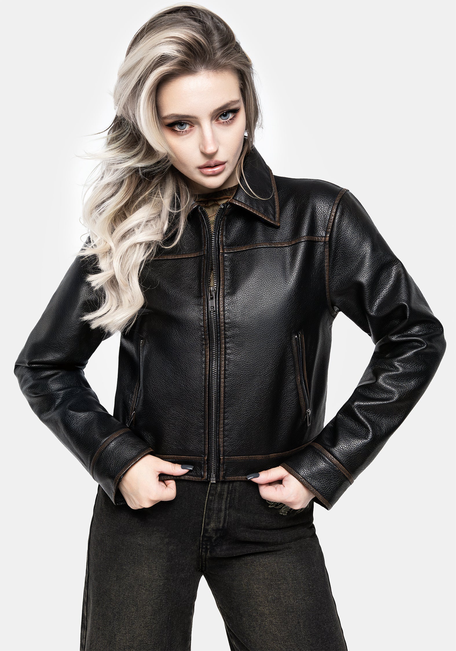 Ermania Crop Faux Leather Jacket | Disturbia - Shop Women's Gothic