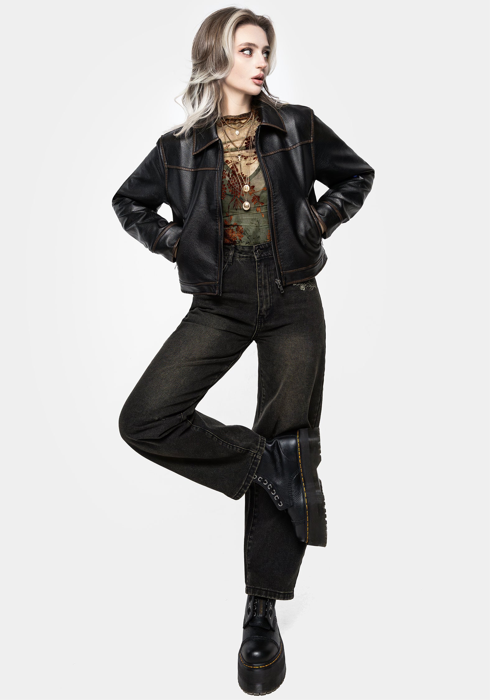 Ermania Crop Faux Leather Jacket | Disturbia - Shop Women's Gothic