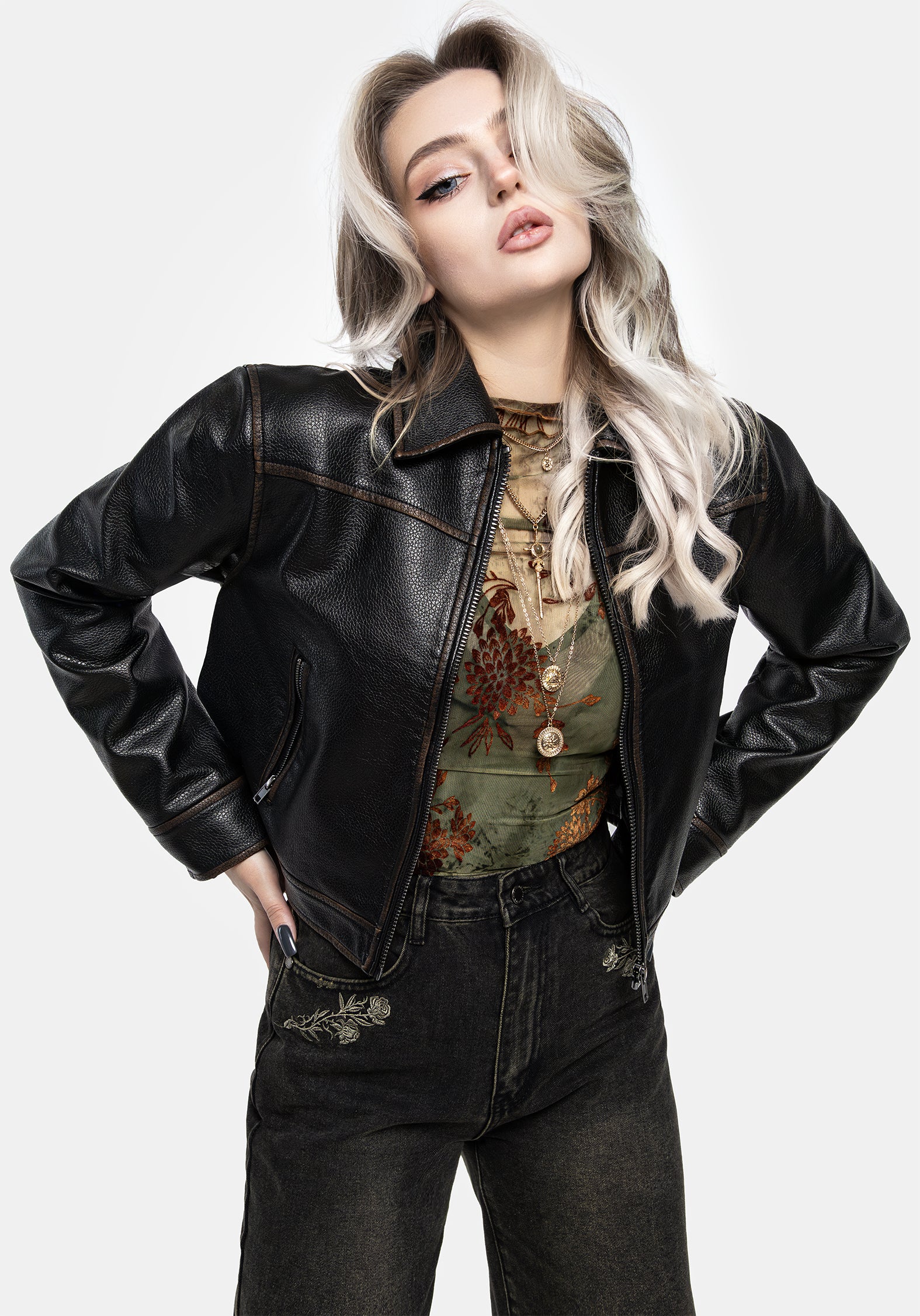 Ermania Crop Faux Leather Jacket | Disturbia - Shop Women's Gothic