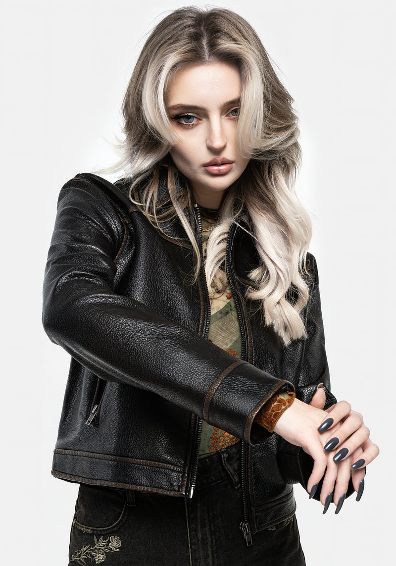 Ermania Crop Faux Leather Jacket Ermania Crop Faux Leather Jacket
