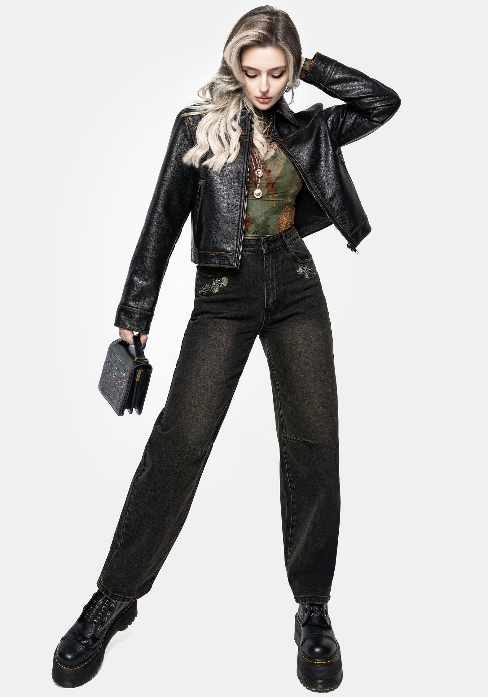Ermania Crop Faux Leather Jacket | Disturbia - Shop Women's Gothic