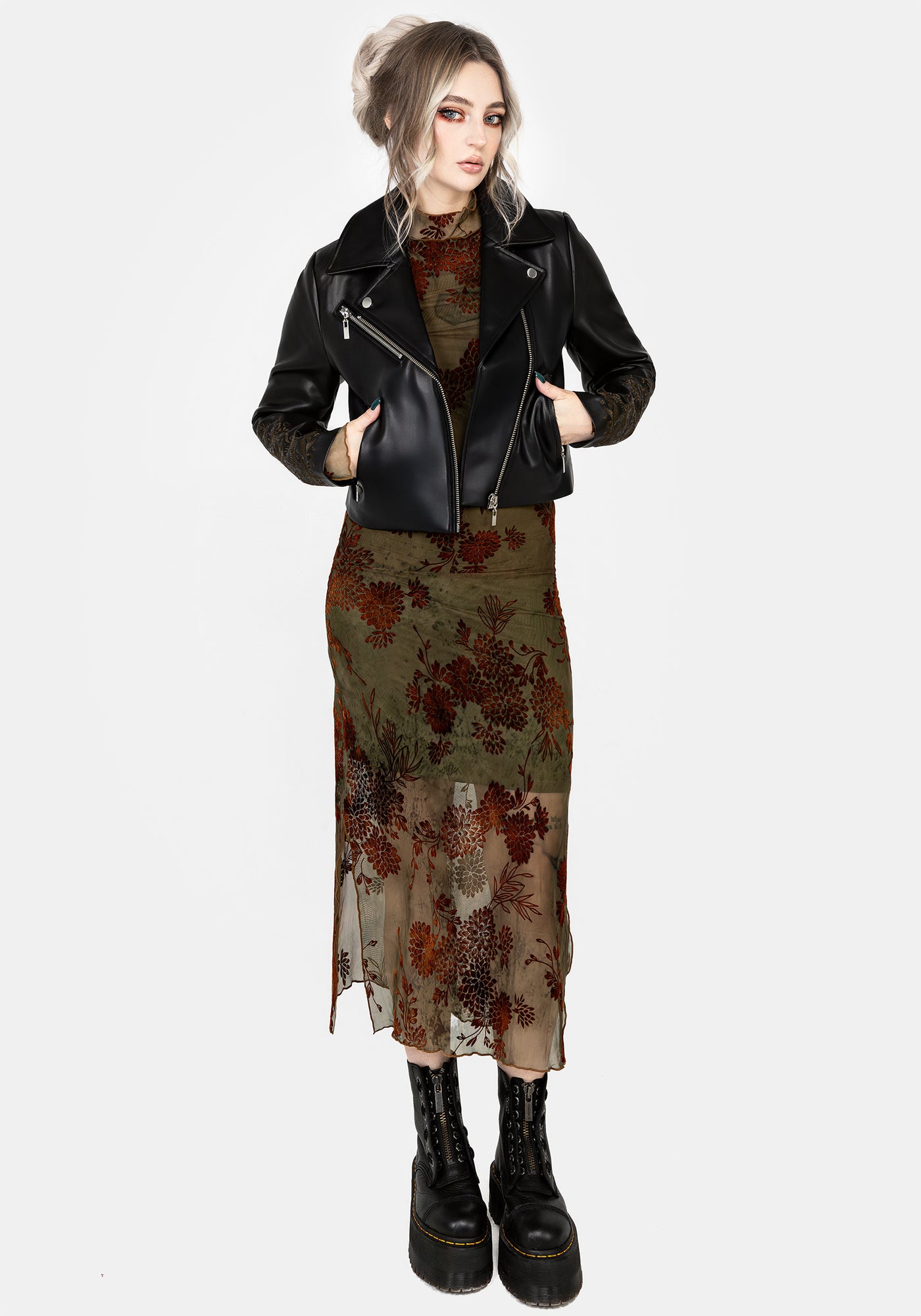 Vervain Embroidered Faux Leather Biker Jacket | Disturbia - Shop