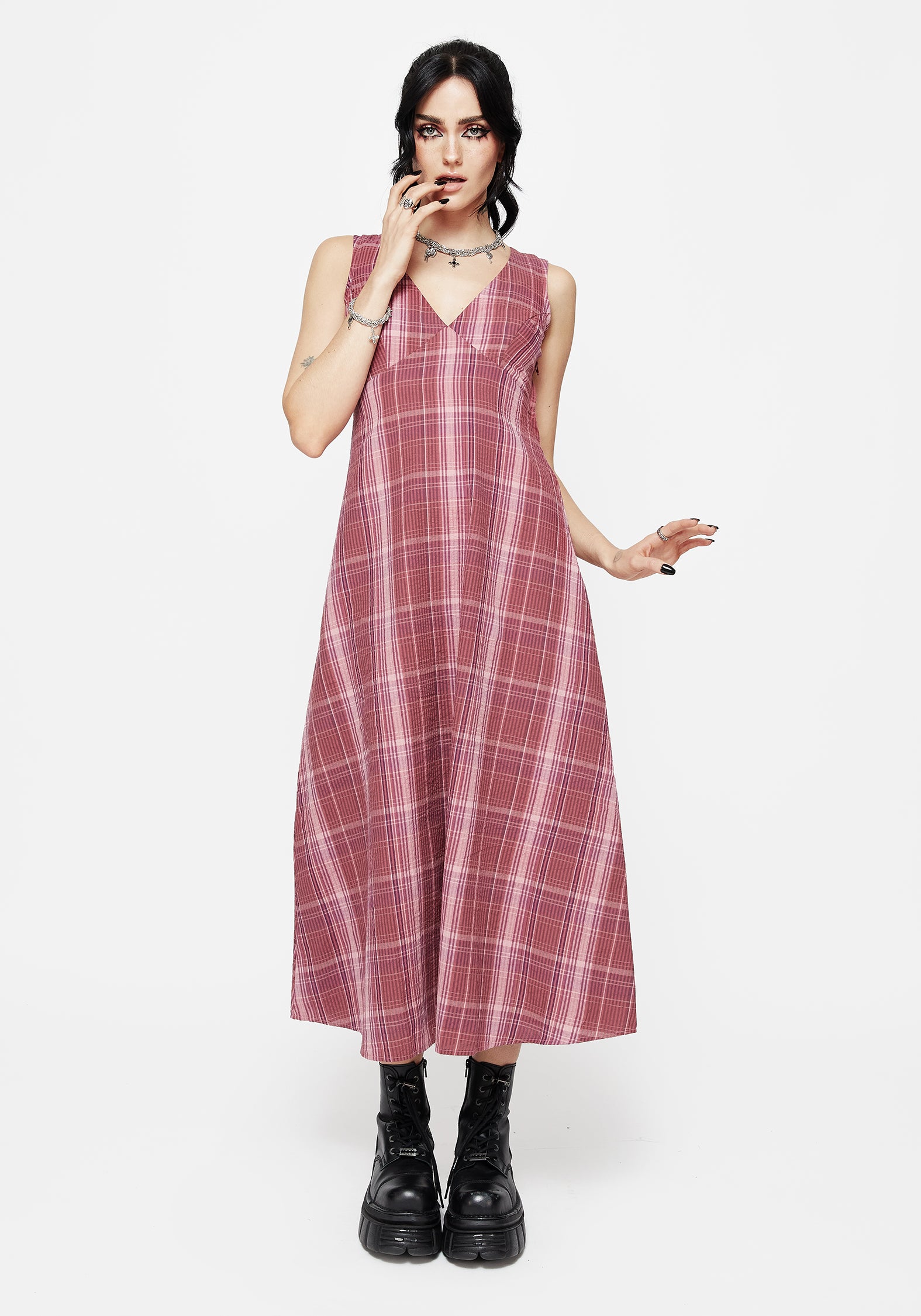 Zorina Cotton Check Midaxi Dress | Disturbia - Shop Women's Gothic