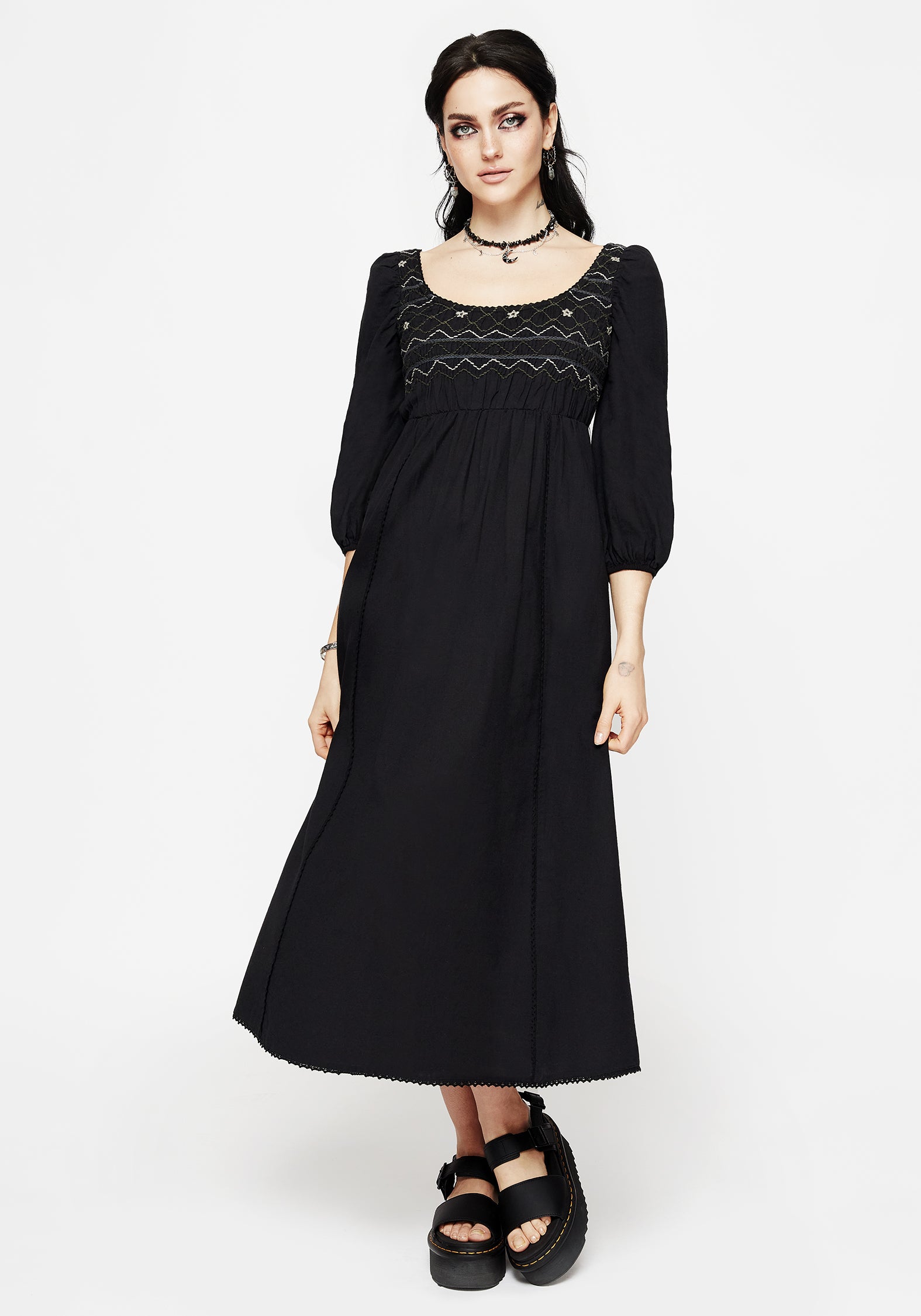Larissa Hand Embroidered Smocked Midaxi Dress