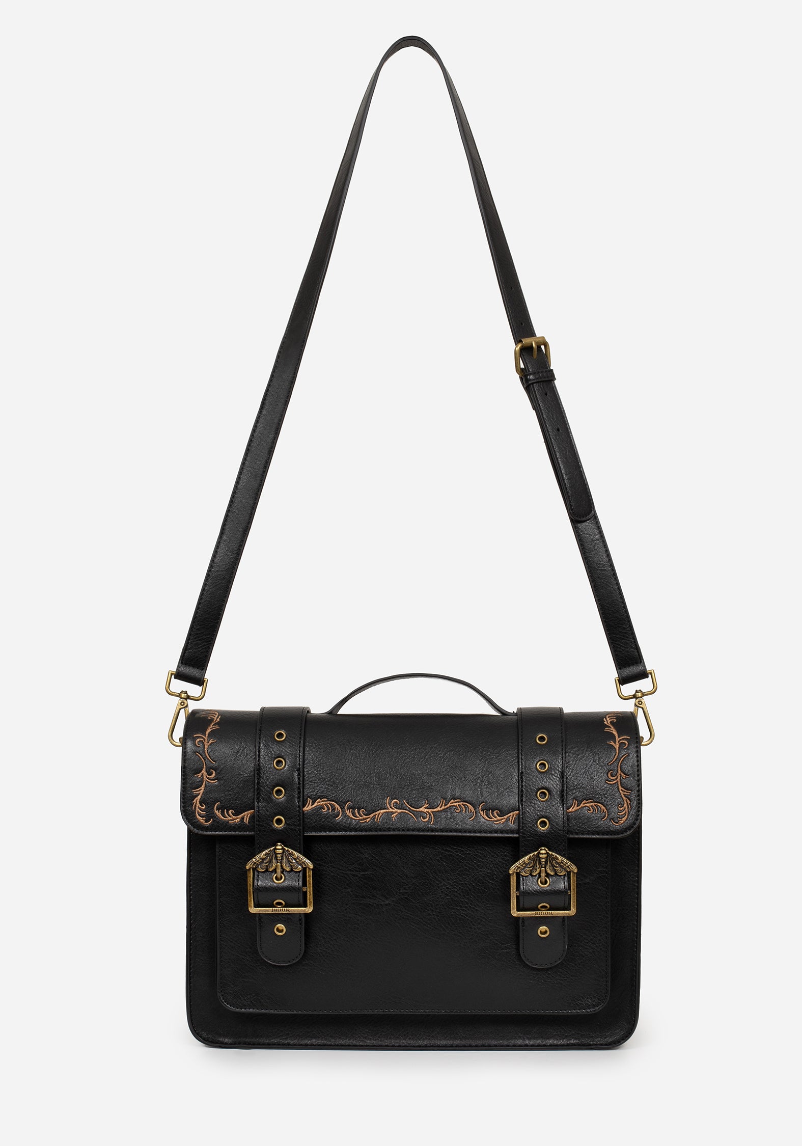 Rosamoth Buckle Vine Embroidered Satchel Bag - Black | Disturbia