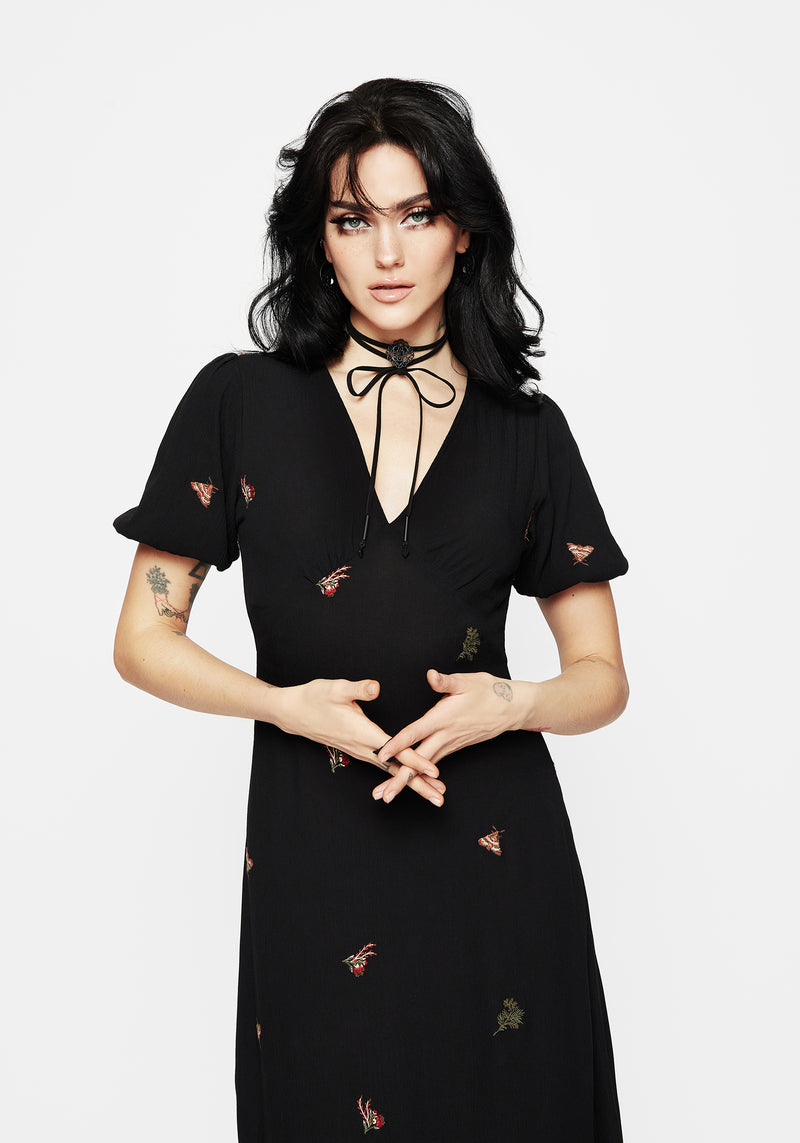 Copia Moth Embroidered Maxi Dress | Disturbia - Shop Women's Gothic, Alternative & Dark Romantic Fashion, Accessories & Homeware Copia Moth Embroidered Maxi Dress | Disturbia - Shop Women's Gothic, Alternative & Dark Romantic Fashion, Accessories & Homeware