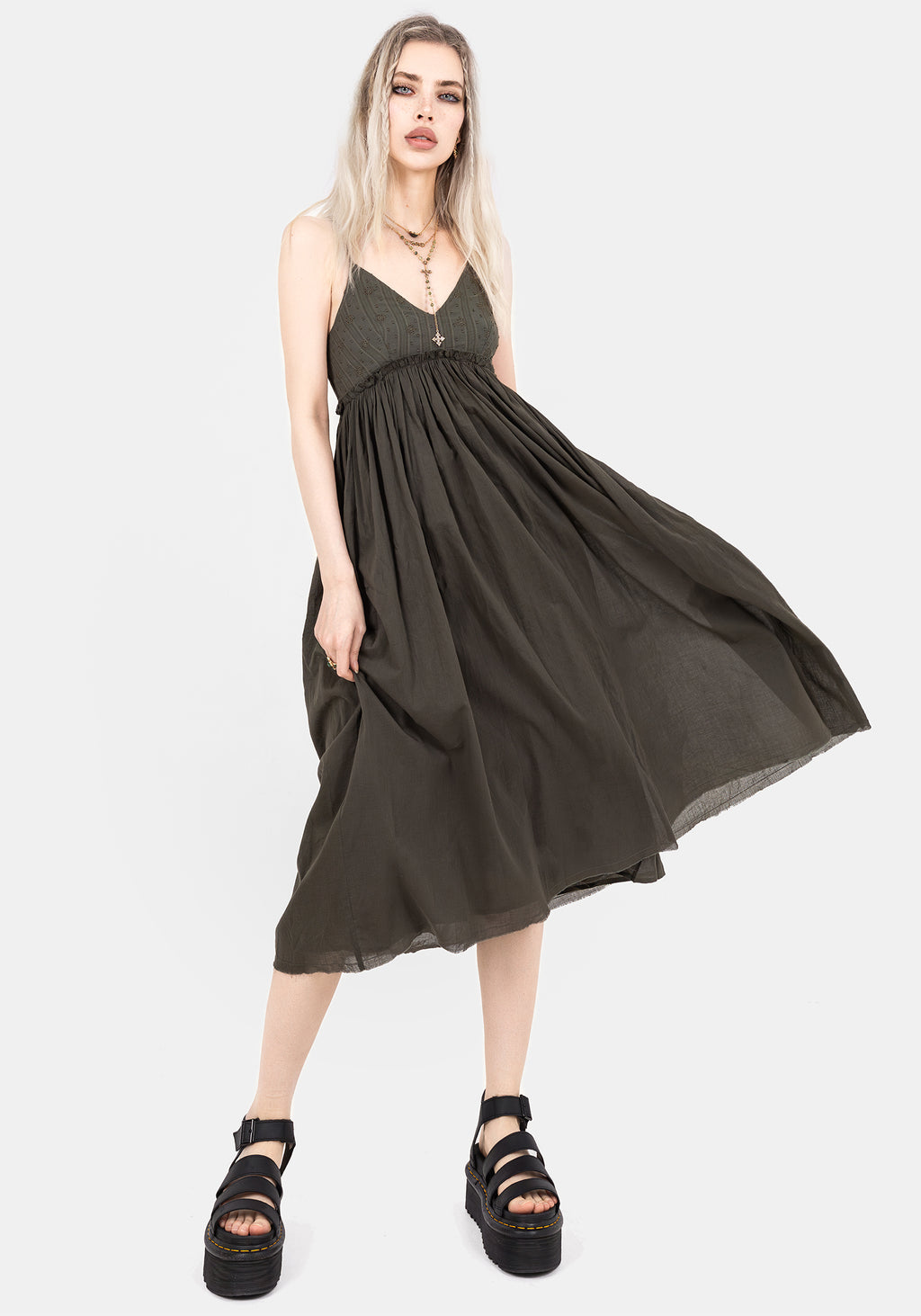 cotton cami midi dress Patchwork Pockets Cotton Cami Midi Dress
