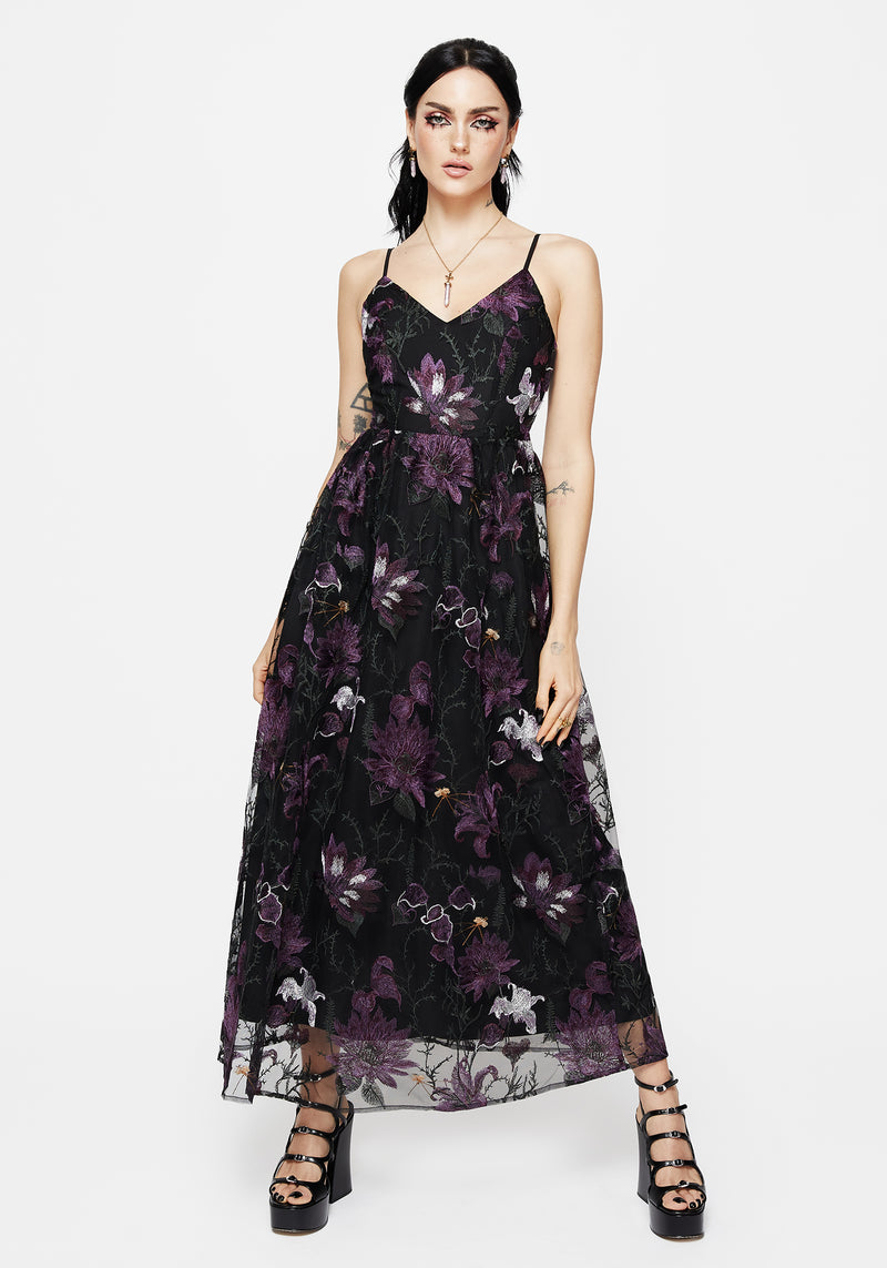 Estrid Embroidered Mesh Midaxi Cami Dress | Disturbia - Shop Women's Gothic, Alternative & Dark Romantic Fashion, Accessories & Homeware Estrid Embroidered Mesh Midaxi Cami Dress | Disturbia - Shop Women's Gothic, Alternative & Dark Romantic Fashion, Accessories & Homeware