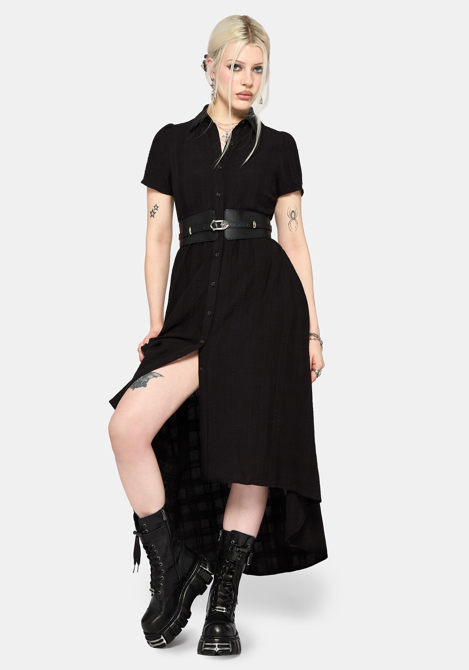 Nephra Tie Waist Midi Shirt Dress