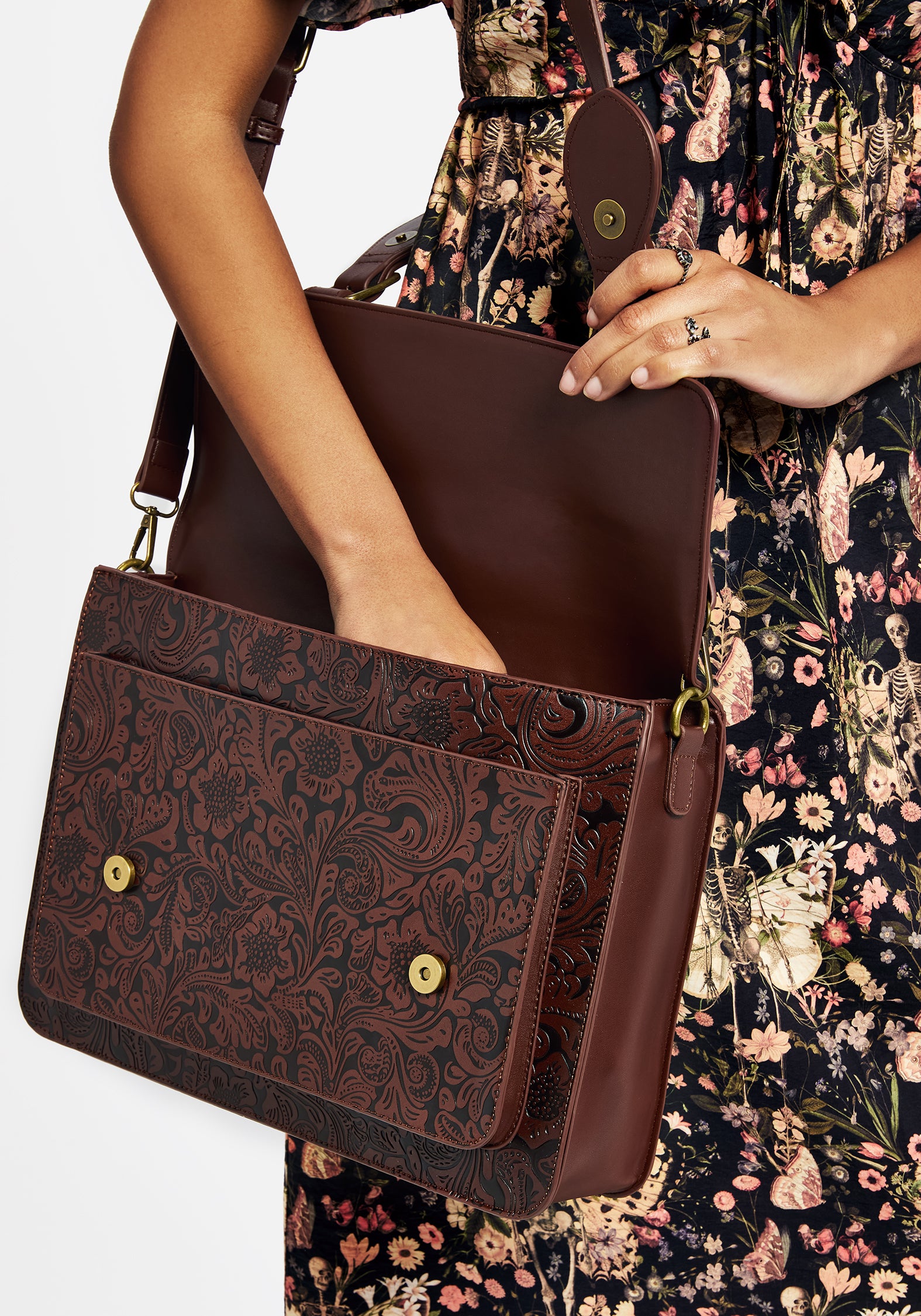 Sunder Floral Debossed Mini Crossbody Satchel Bag