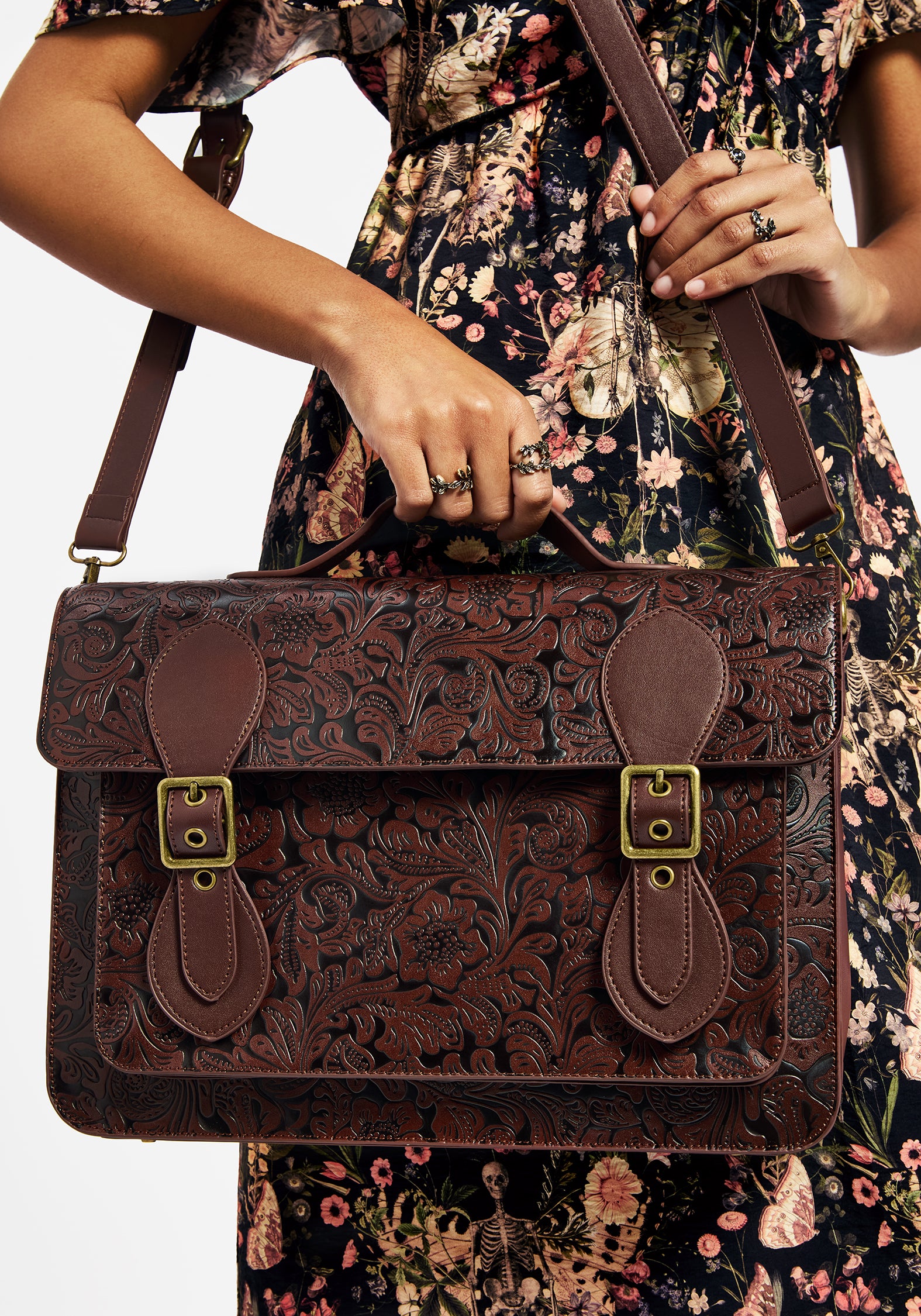 Sunder Floral Debossed Mini Crossbody Satchel Bag