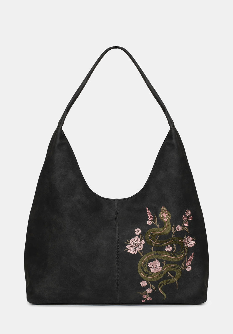 Gorgon Snake Embroidered Faux Suede Tote Bag | Disturbia - Shop Gorgon Snake Embroidered Faux Suede Tote Bag | Disturbia - Shop