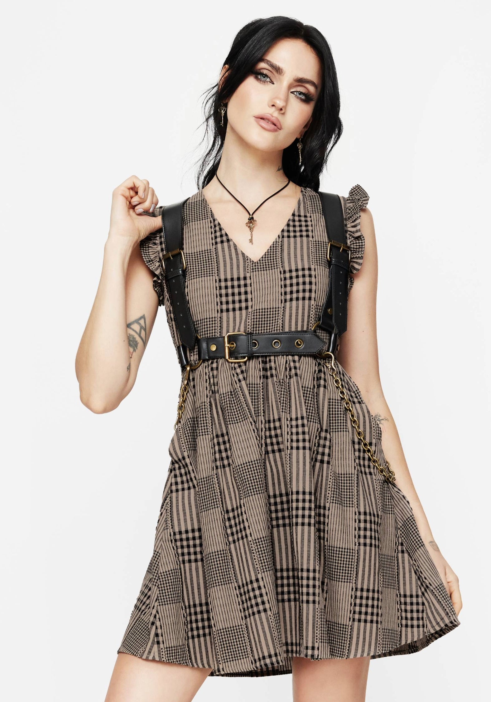 Mabel Check Mini Skater Dress | Disturbia