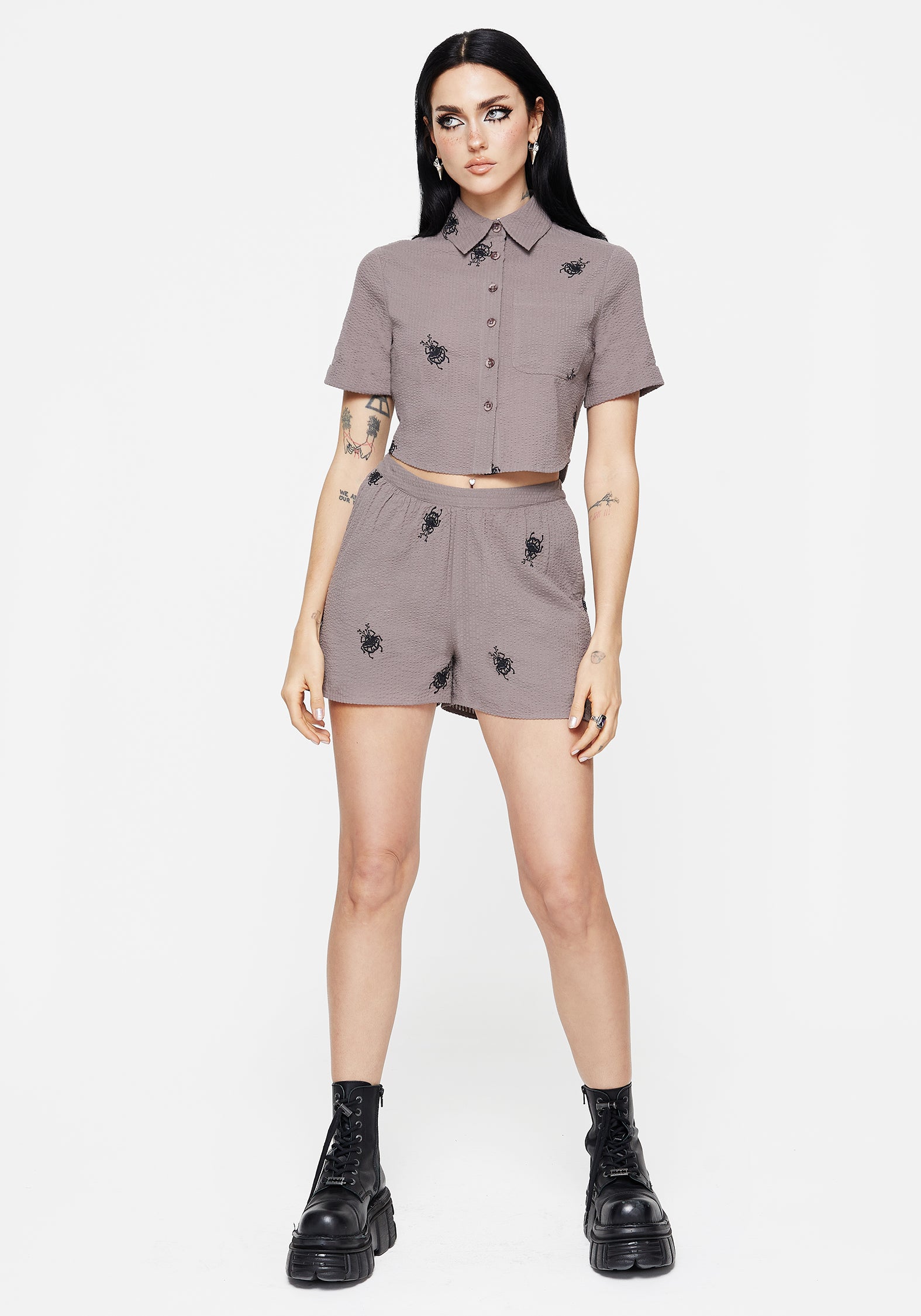 Stag Beetle Embroidered Shorts | Disturbia - Shop Women's Gothic