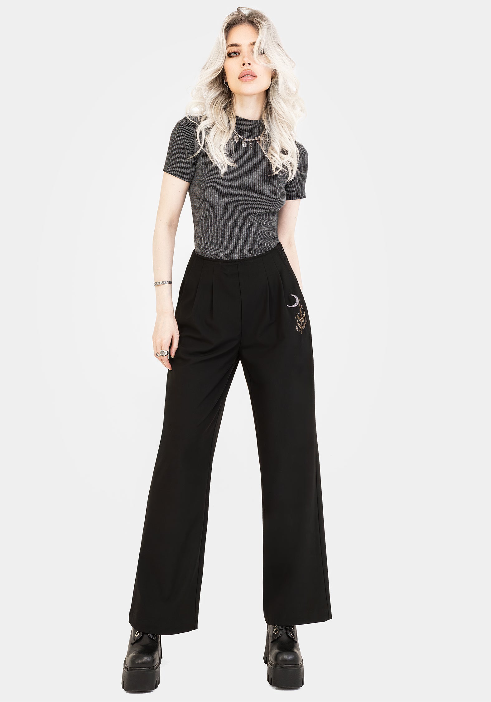 レディースウェア RUFFLOG ADJUSTABLE SIDE POCKET PLEATED Lucia Embroidered Firefly Pleat Trouser | Disturbia - Shop Women's