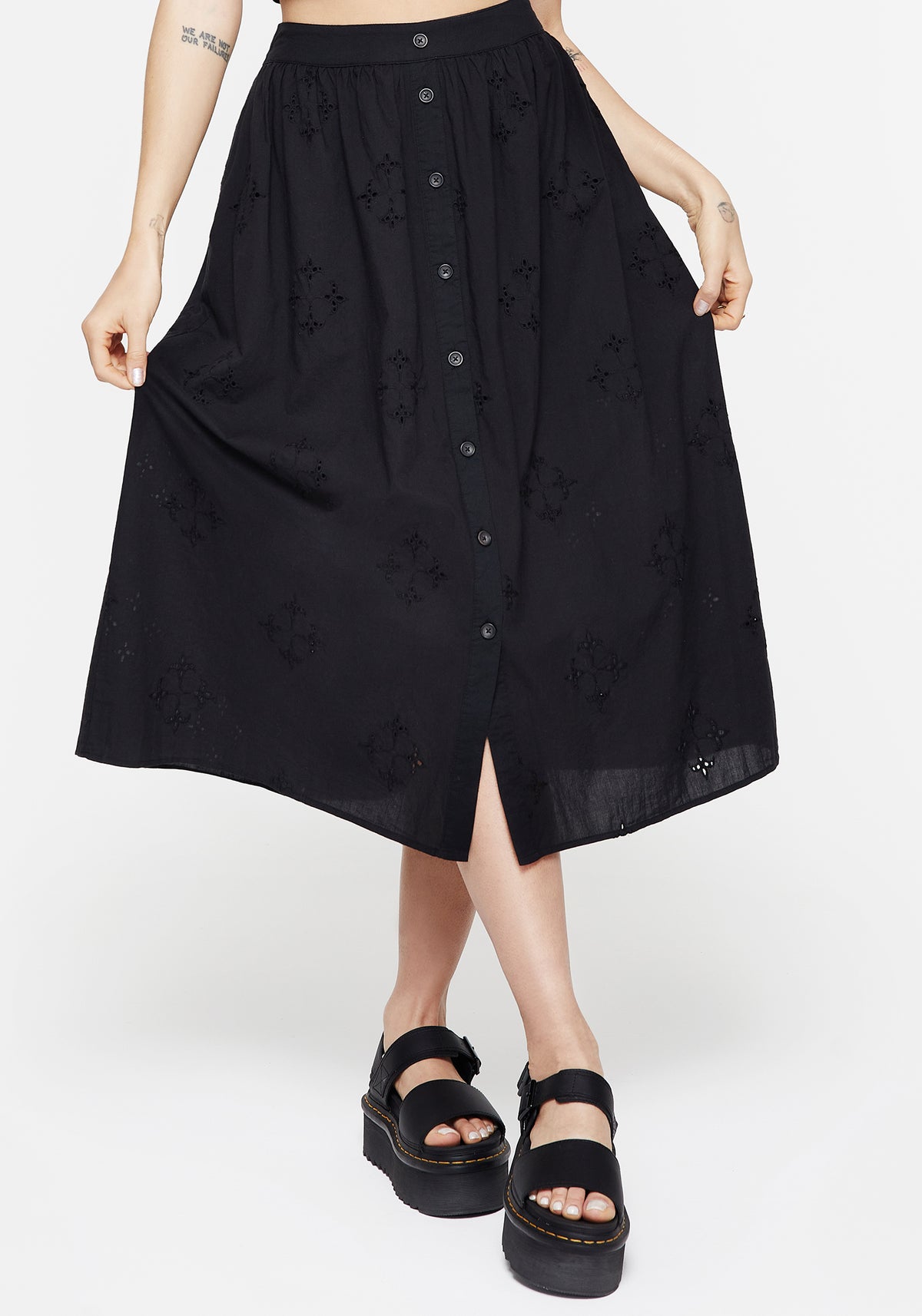 Crux Broderie Cotton Button Up Midi Skirt