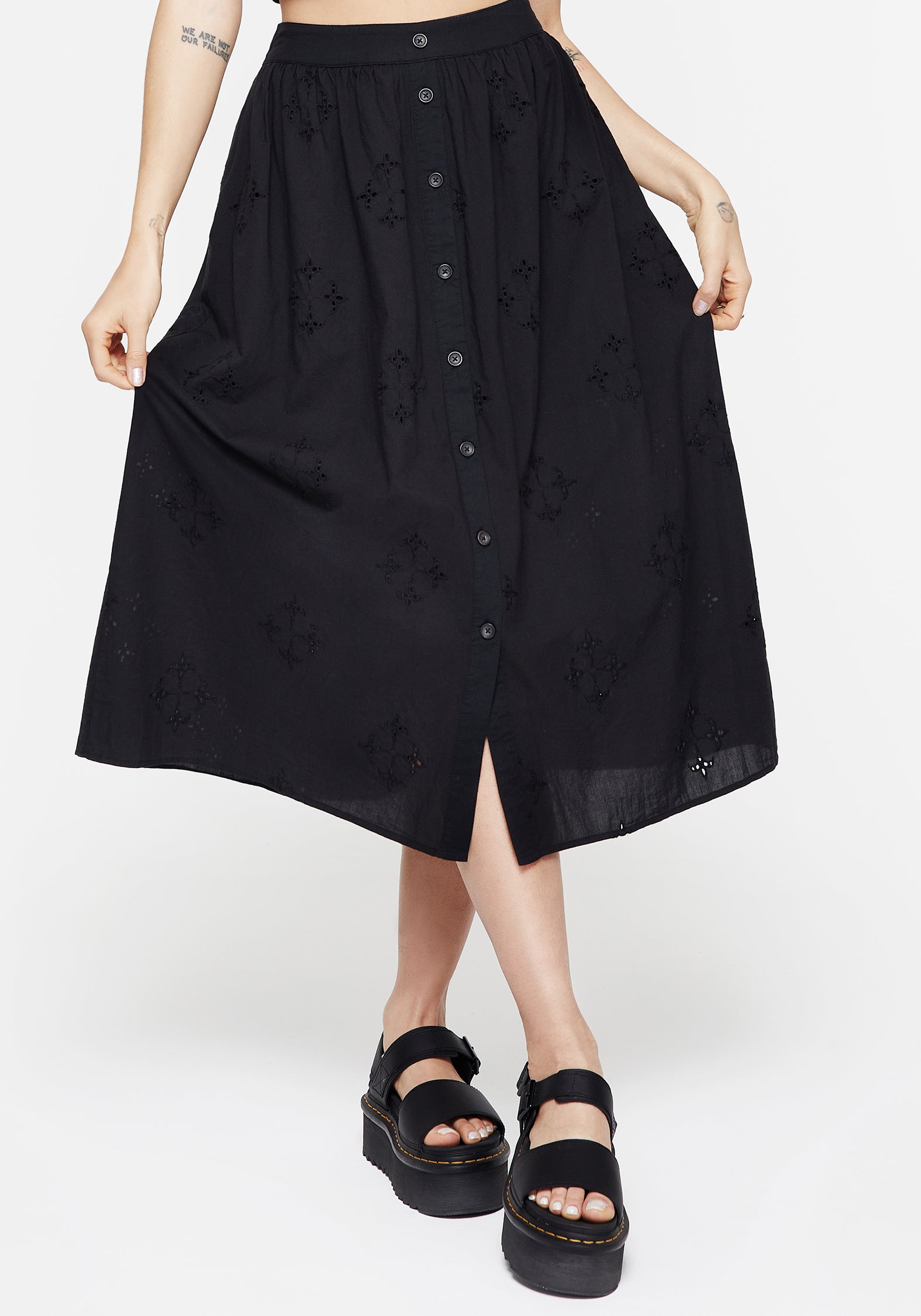 Crux Broderie Cotton Button Up Midi Skirt