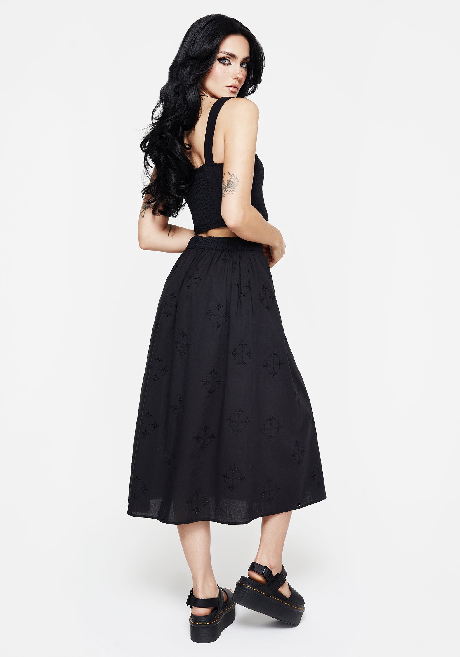 Crux Broderie Cotton Button Up Midi Skirt