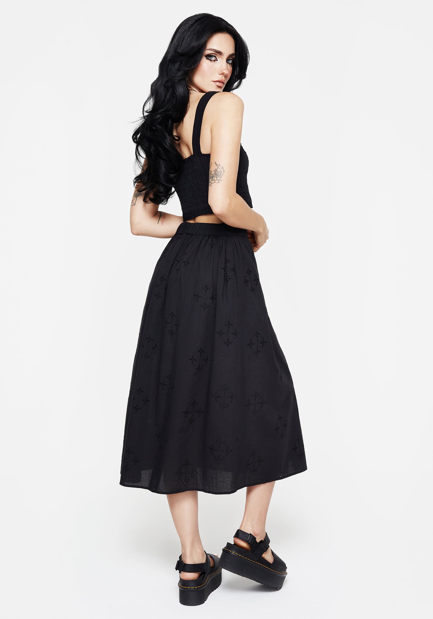 【美品】DSQUARED　38　イタリア　フレア　スタッズ　Lody メイプル Crux Broderie Cotton Button Up Midi Skirt | Disturbia - Shop