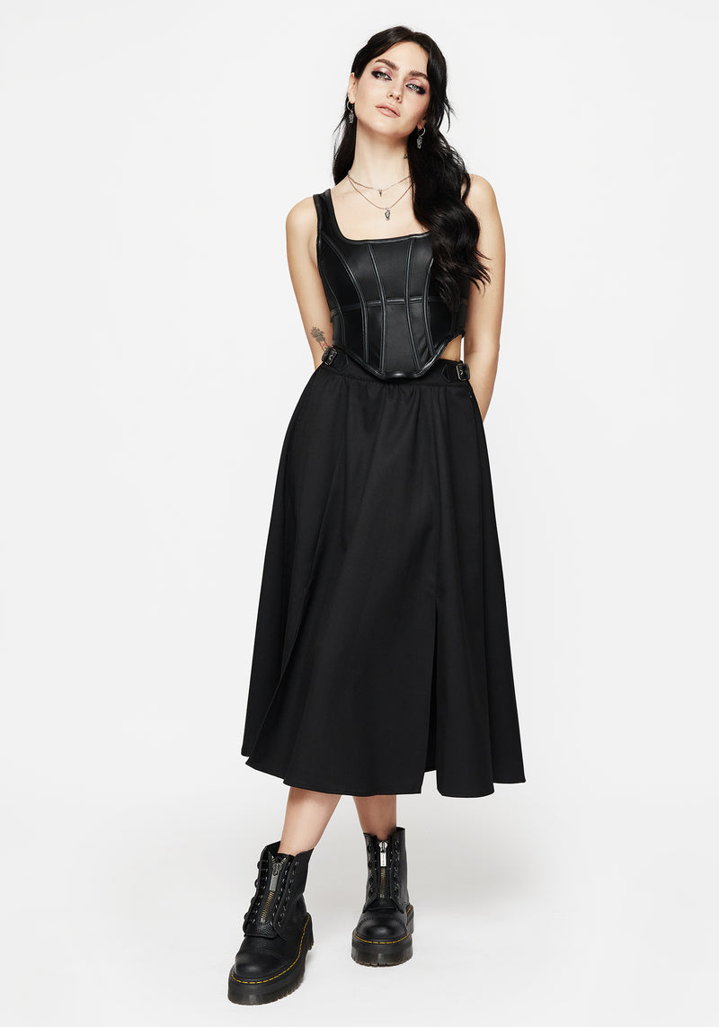 Nightingale Buckled Midi Skirt - Black | Disturbia - Shop Women's Gothic, Alternative & Dark Romantic Fashion, Accessories & Homeware Nightingale Buckled Midi Skirt - Black | Disturbia - Shop Women's Gothic, Alternative & Dark Romantic Fashion, Accessories & Homeware
