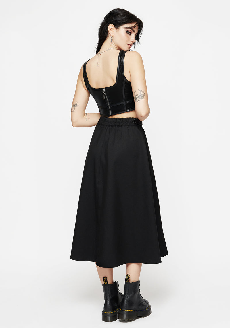 Nightingale Buckled Midi Skirt - Black | Disturbia - Shop Women's Gothic, Alternative & Dark Romantic Fashion, Accessories & Homeware Nightingale Buckled Midi Skirt - Black | Disturbia - Shop Women's Gothic, Alternative & Dark Romantic Fashion, Accessories & Homeware