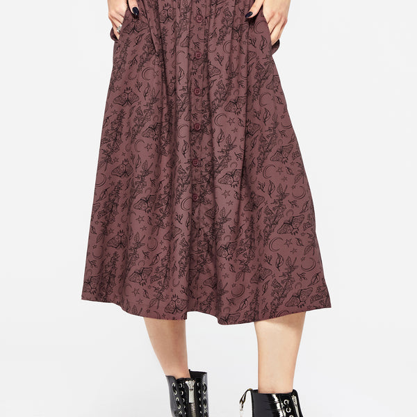 Roxana Moth Foxglove Button Down Midi Skirt | Disturbia - Shop