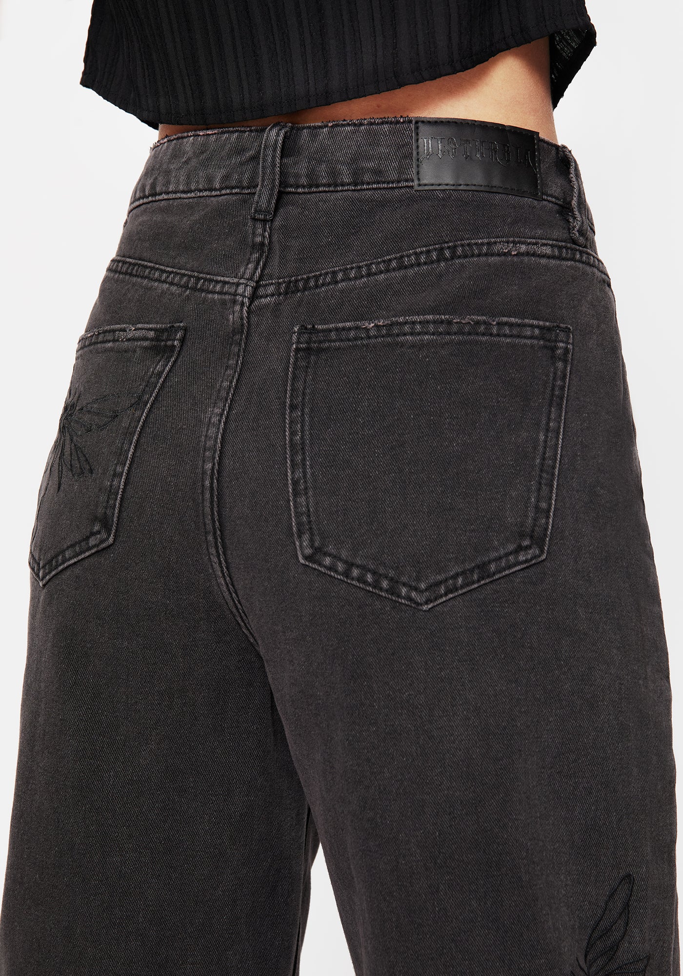 Dragonfly Embroidered Wide Leg Denim Culotte Jeans | Disturbia